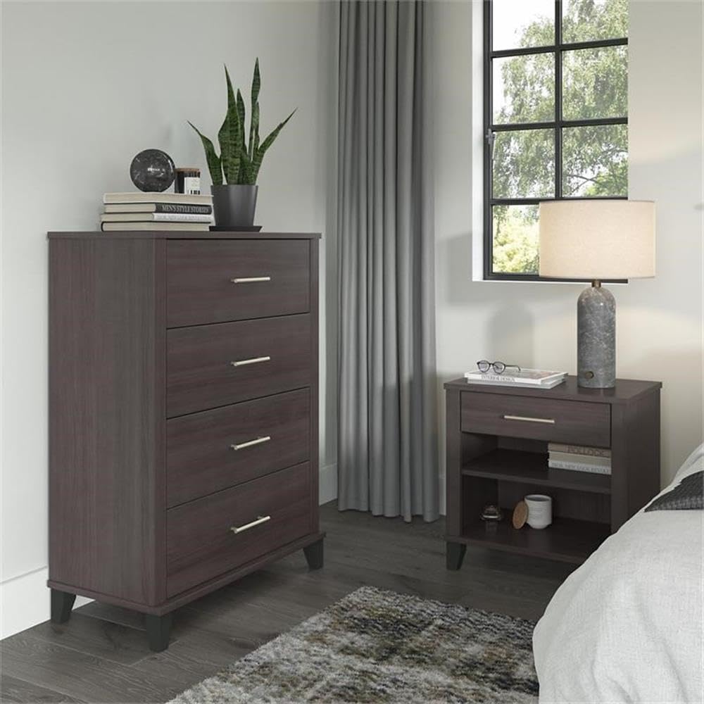 Bush Furniture Somerset 5-Drawer Chest and Nightstand Set, Storm Gray - Modern Bedroom Dresser with Ample Storage for Clothes, Jewelry & Accessories - Perfect for Master Bedroom, Guest Room or Dorm Organization