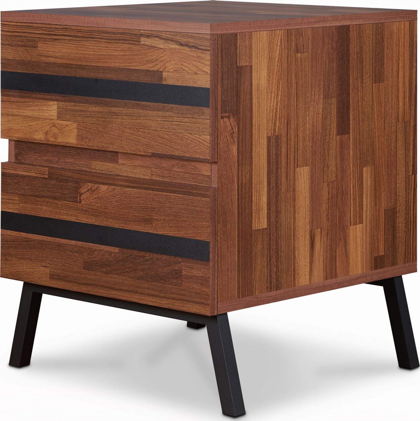 Modern 2-Drawer Nightstand with Metal Legs - Walnut & Black End Table for Bedroom, Living Room or Office - 18