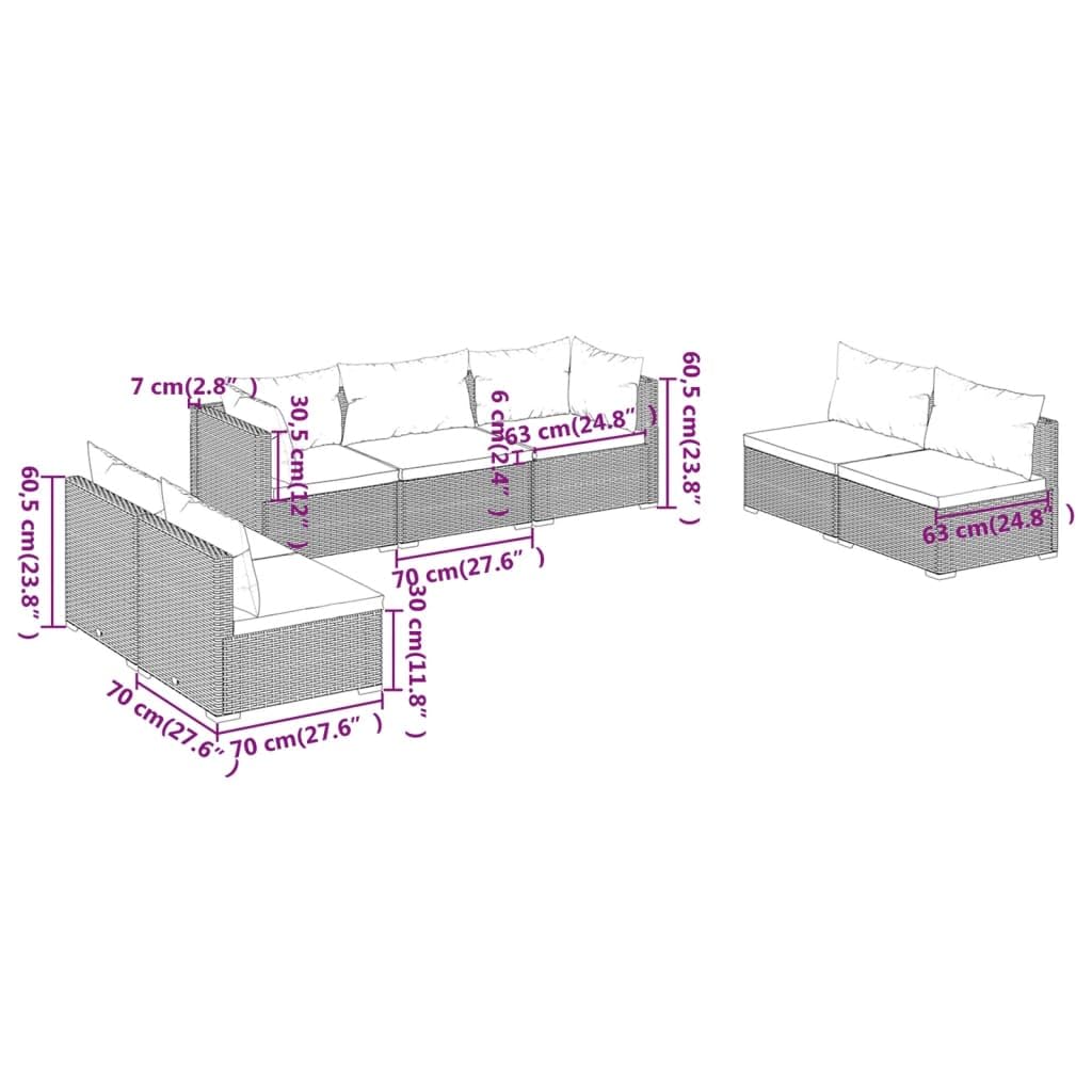 vidaXL 7-Piece Patio Lounge Set with Cushions - Water-Resistant PE Rattan Outdoor Furniture, Modular Design & Sturdy Steel Frame - Brown & Green - Perfect for Backyard, Poolside & Garden Relaxation