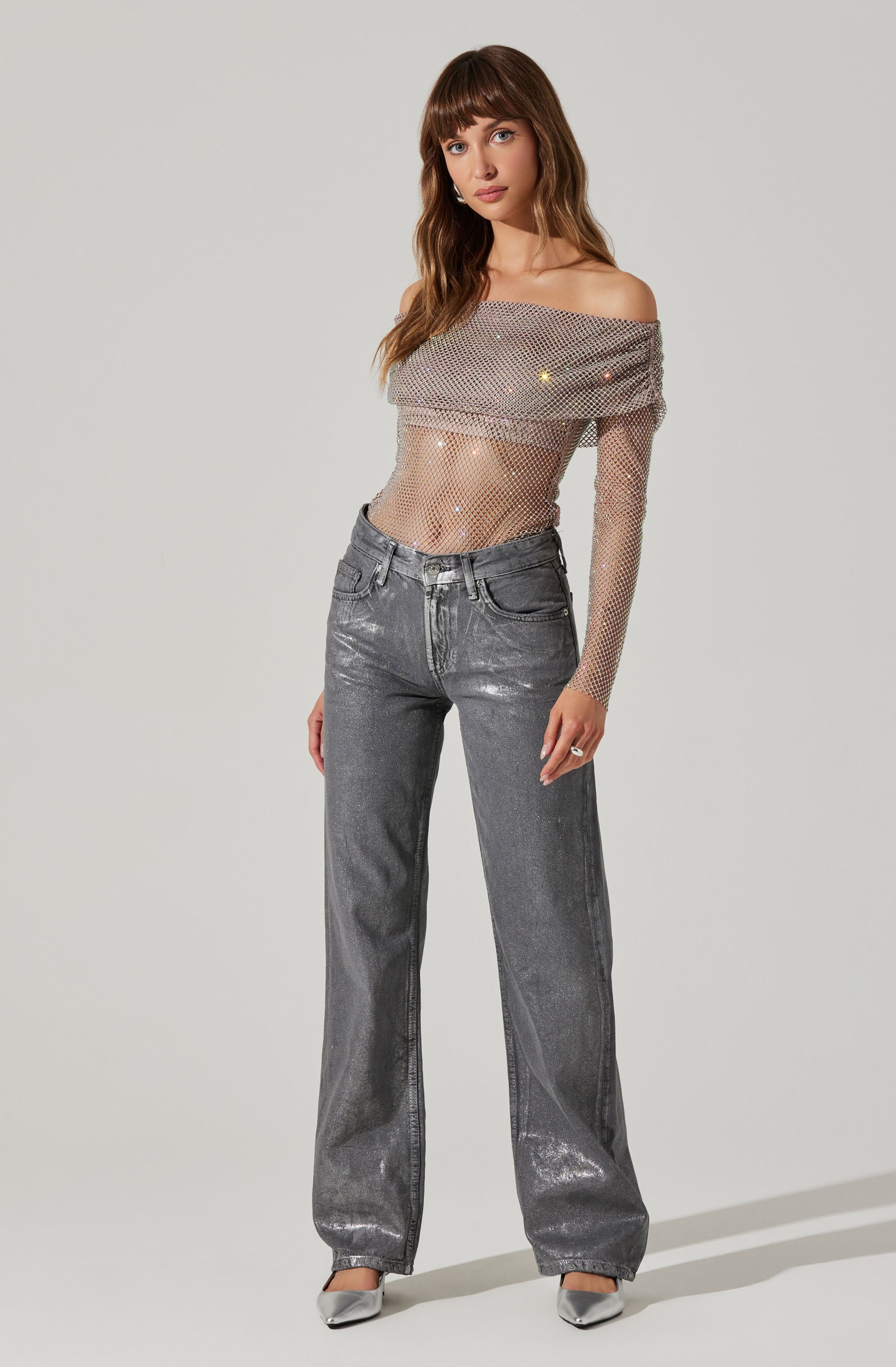 Sparkling Rhinestone Mesh Off Shoulder Top for Women - Elegant Party Blouse for Night Out, Club Wear & Special Occasions