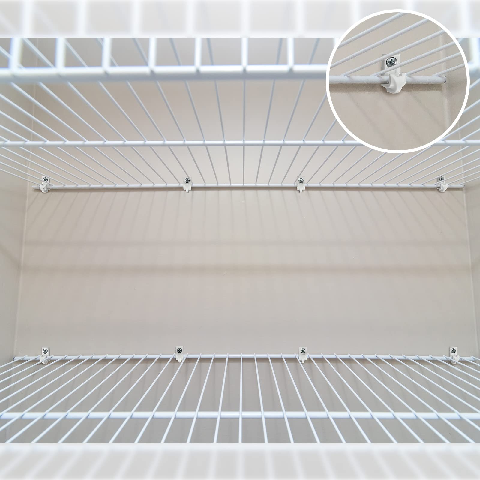 Oudain 64 Pack White Plastic Down Wall Clips - Heavy Duty Closet Shelves Loop Clips with Screws & Expansion Tubes for Secure Wire Wall Shelf Installation - Perfect for Home Organization & Storage Solutions