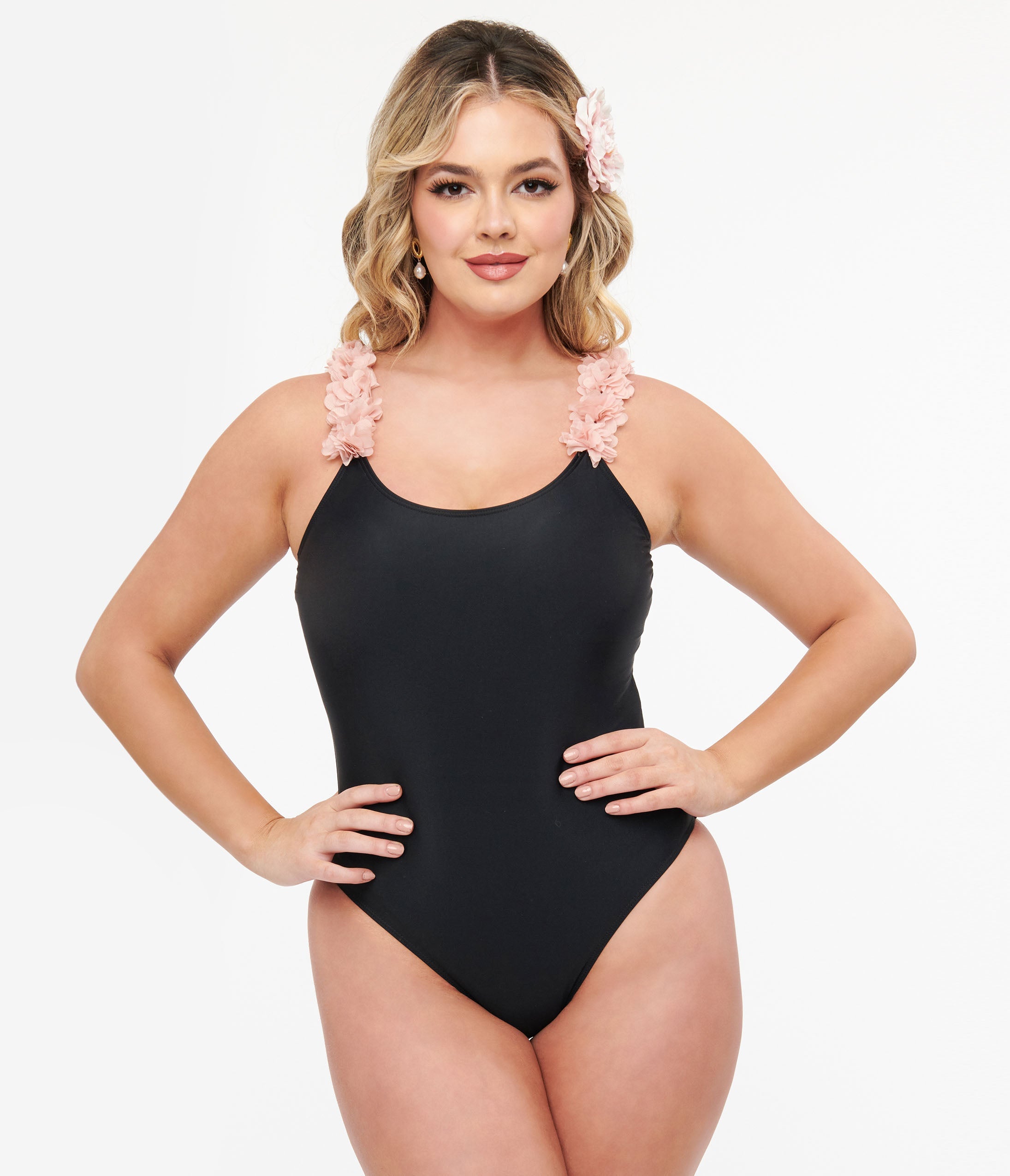 Black & Pink Floral One Piece Swimsuit for Women - Stylish Bathing Suit for Beach, Pool & Summer Vacations