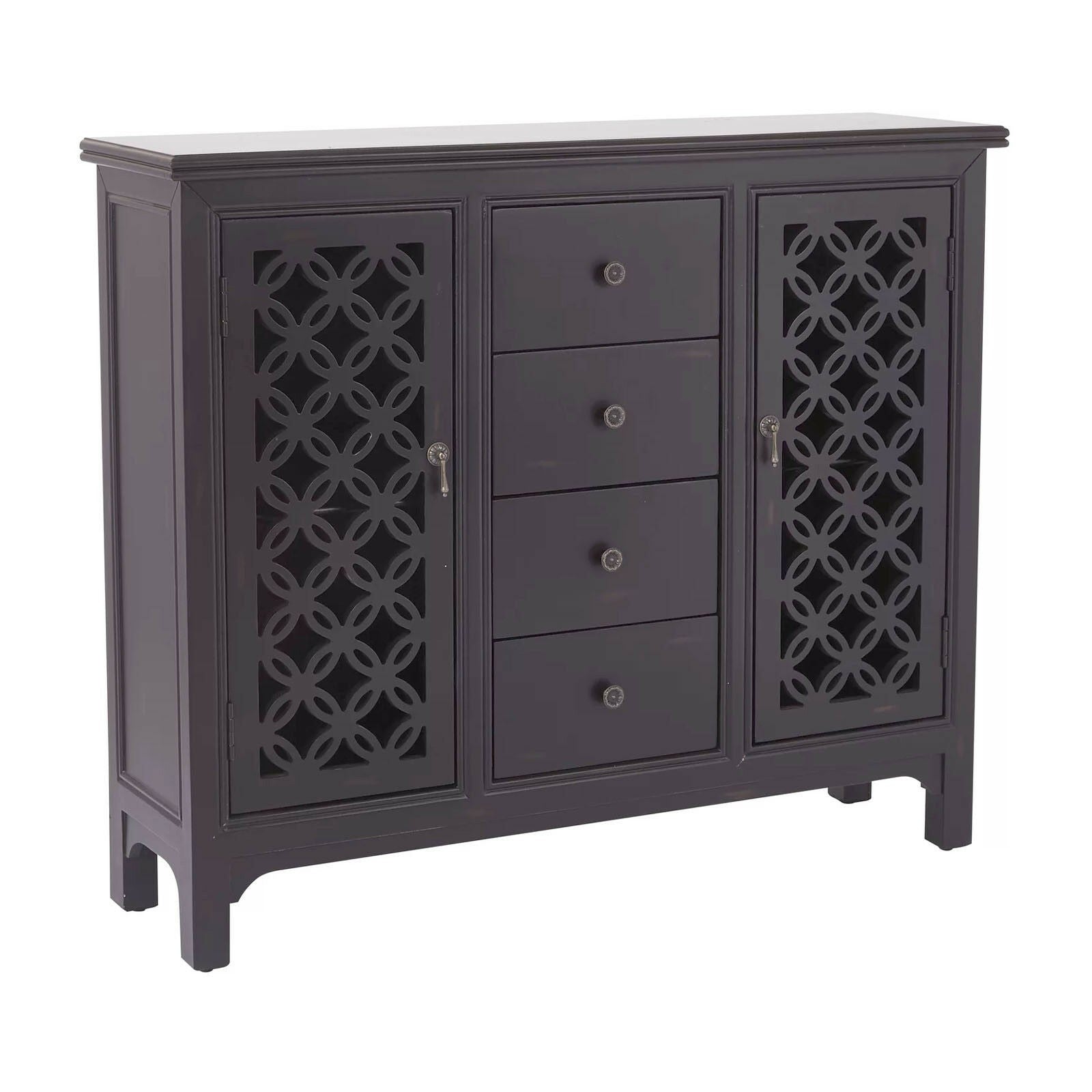Hand Carved JALI Door Solid Wood Sideboard - Black | Traditional Indian Wooden Cabinet for Living Room, Dining Room & Entryway Decor