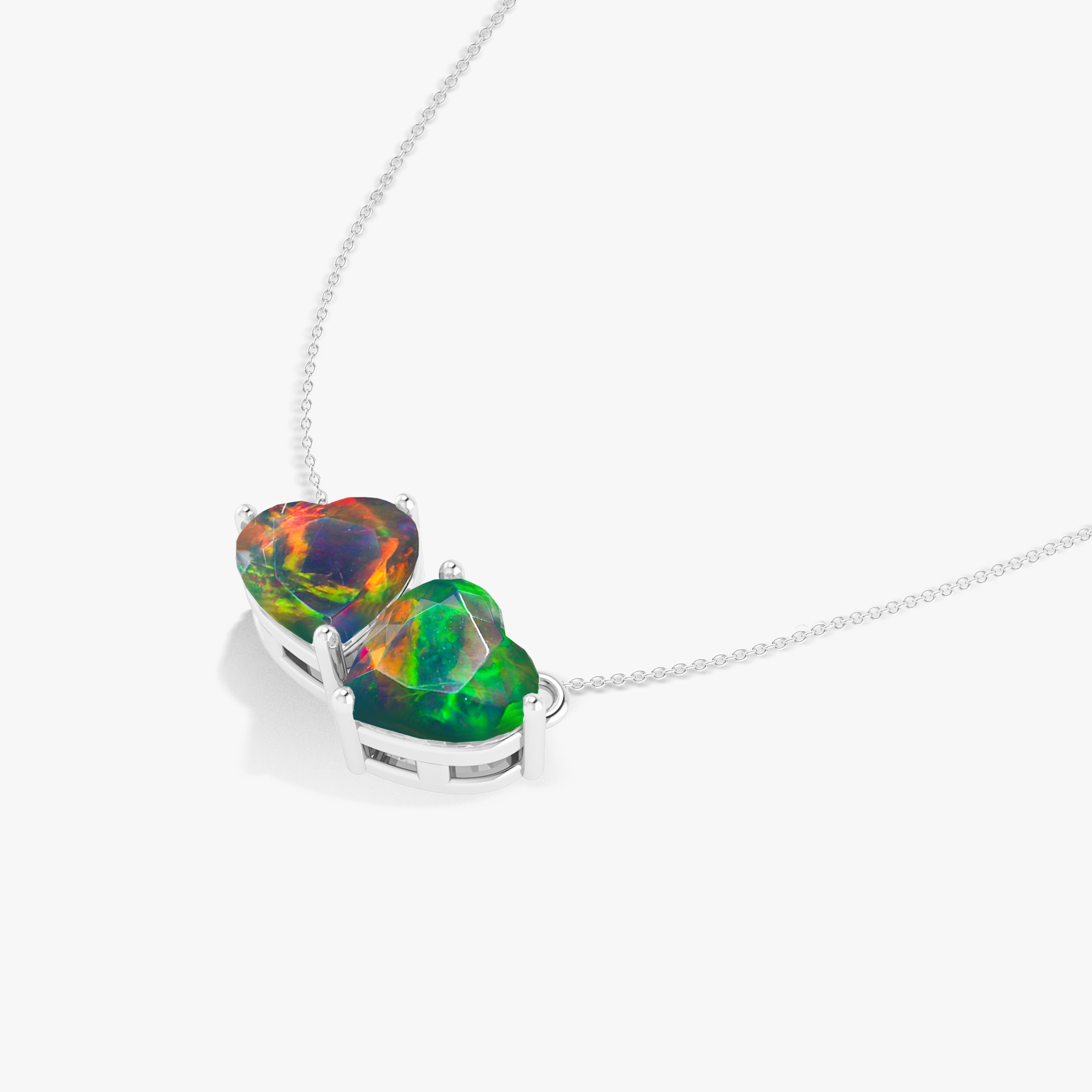 Multifire Black Opal Dual Heart Pendant Necklace - Elegant Jewelry Gift for Women, Valentine's Day & Anniversary - Perfect for Romantic Occasions & Special Events