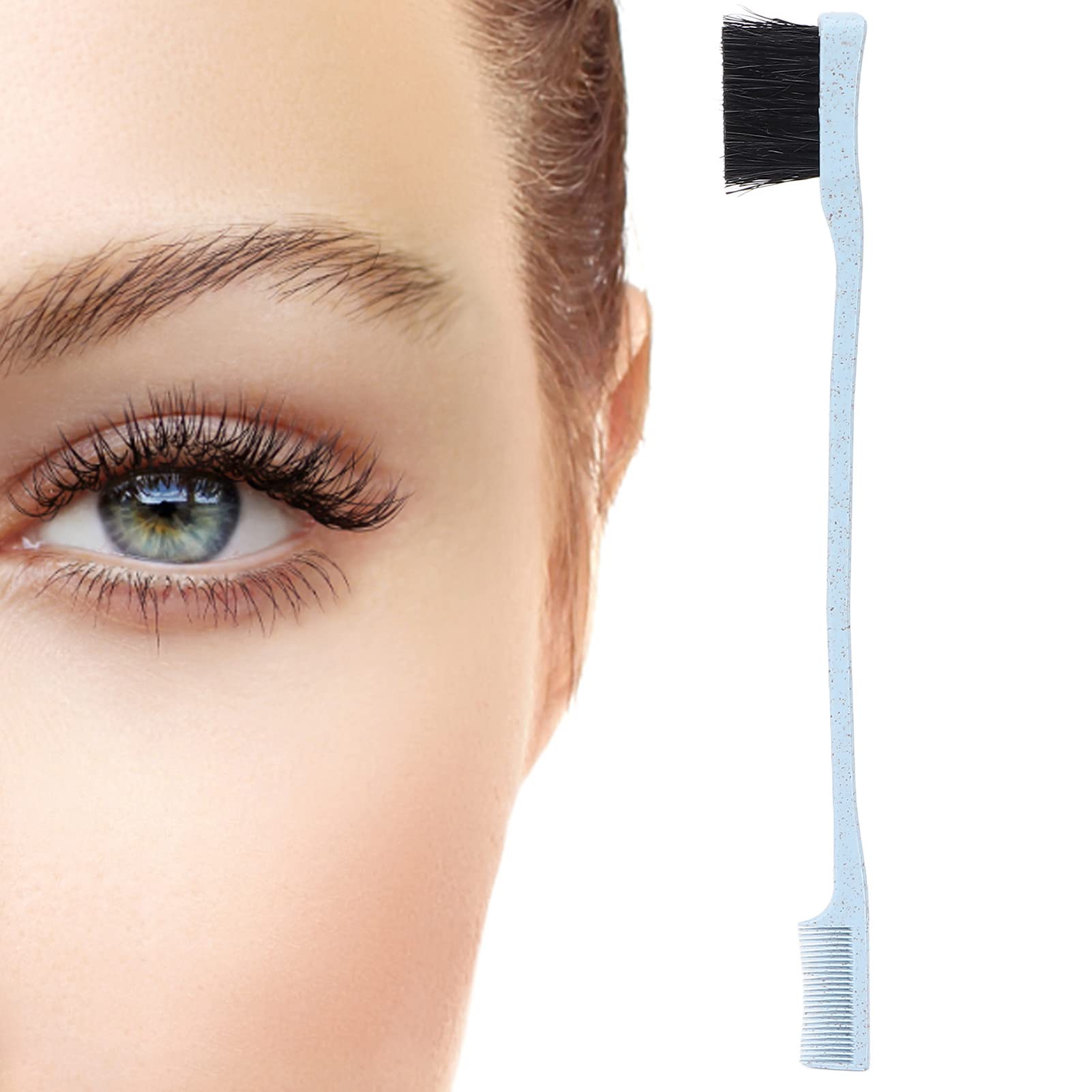 Eyebrow Brush & Eyelash Comb - Double Head Makeup Brush with Wheat Straw Handle, Blue Cosmetic Brush for Perfect Brows & Lashes | Ideal for Professional Makeup, Travel & Home Beauty Routine