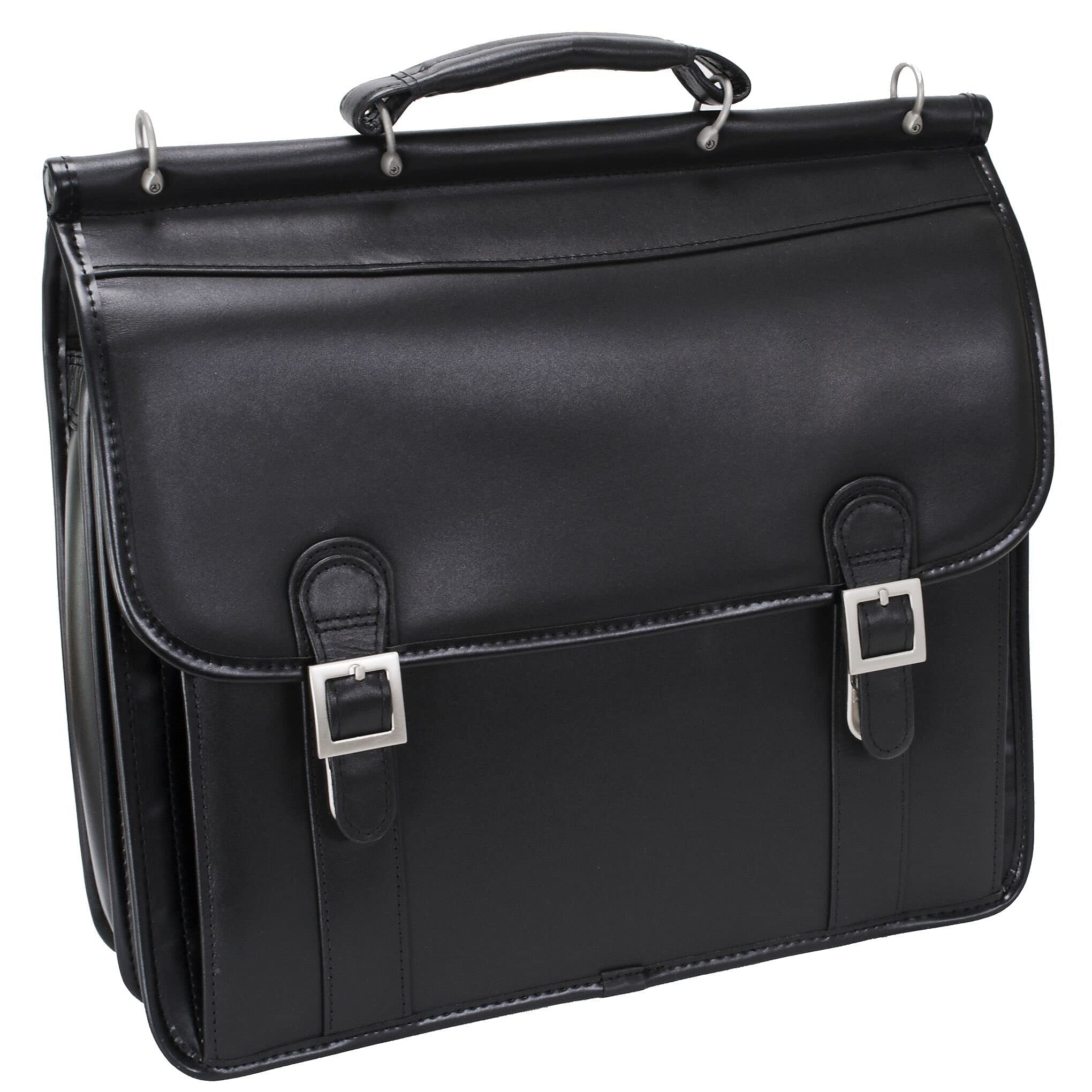 McKlein V Series Professional Black Leather Laptop Briefcase for Business & Travel - Stylish & Durable 15.6