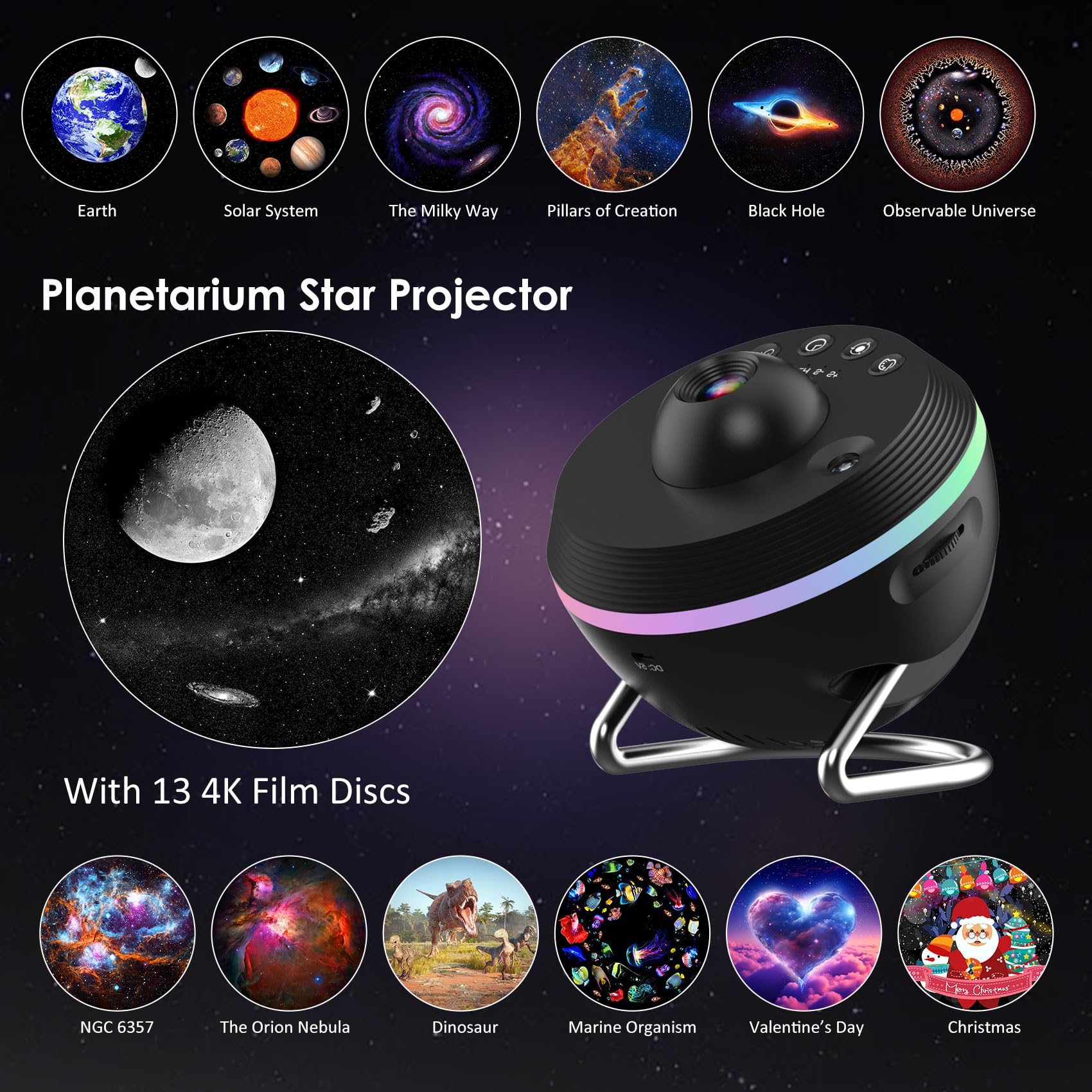 WFOJOO Star Projector Galaxy Light - 360° Rotating Planetarium Night Light with Nebula & Meteor Effects for Bedroom, Kids Room, Home Theater, and Relaxation | Perfect Birthday & Christmas Gift for Kids & Adults