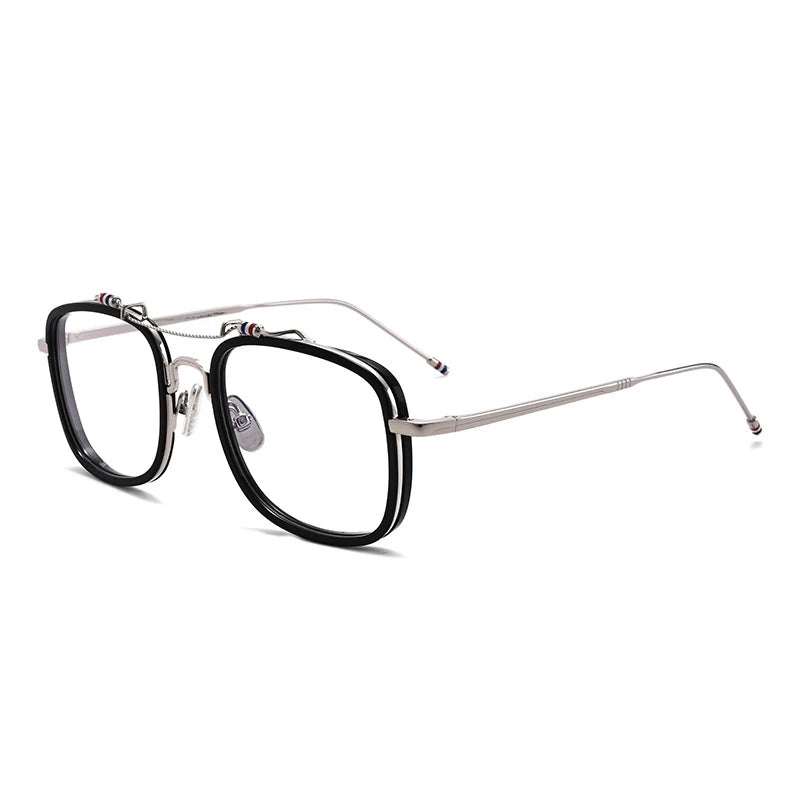 Black Unisex Square Double Bridge Acetate Eyeglasses Frame - Lightweight Alloy & Acetate Design for Men & Women - Perfect for Reading, Work, and Fashion Accessories (Model TBS816)