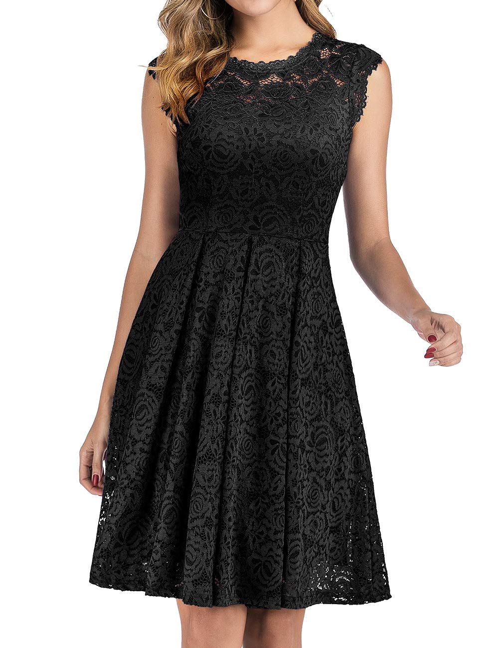 Meetjen Women's Floral Lace A-Line Dress - Elegant Prom, Graduation, Cocktail & Wedding Guest Dress for Special Occasions | Perfect for Parties, Dinners and Formal Events