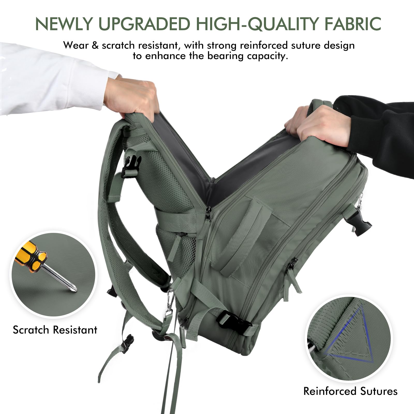 Beraliy 17.3 Inch Travel Backpack for Men & Women - Airline Approved Carry On Laptop Backpack with USB Charging Port - Lightweight Hiking & Overnight Backpack (Olive Green) - Perfect for Business Trips, College Students & Weekend Getaways