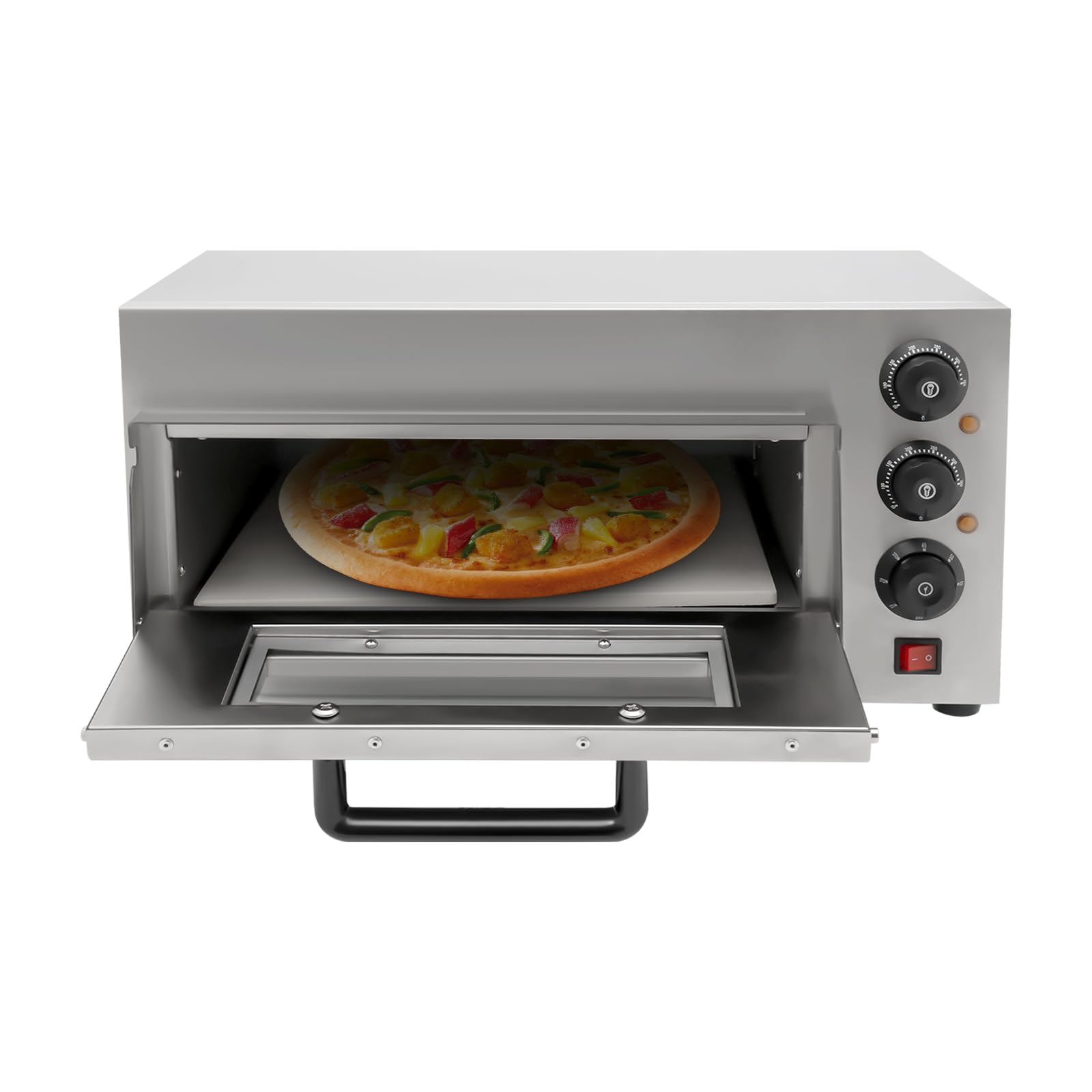 1300W Electric Countertop Pizza Oven - Stainless Steel Commercial Single Deck Pizza Cooker for Home & Restaurant - Perfect for Baking Pizza, Chicken, Bread - Adjustable Temperature Control - Ideal for Small Kitchens, Food Trucks & Outdoor Cooking