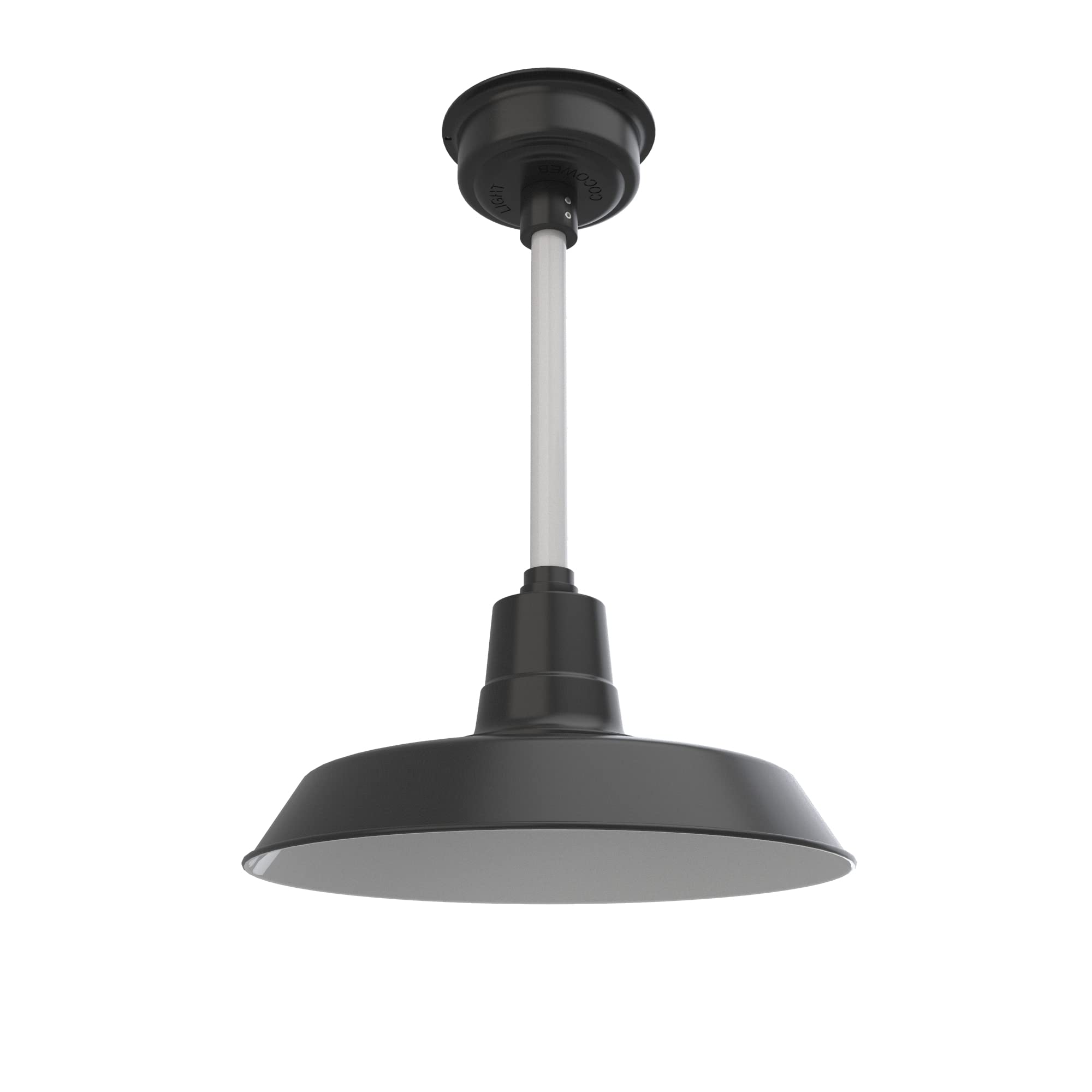 Cocoweb 16 Inch Vintage LED Barn Light Fixture - Matte Black with White Down Rod - Perfect for Farmhouse, Kitchen Island, and Porch Lighting