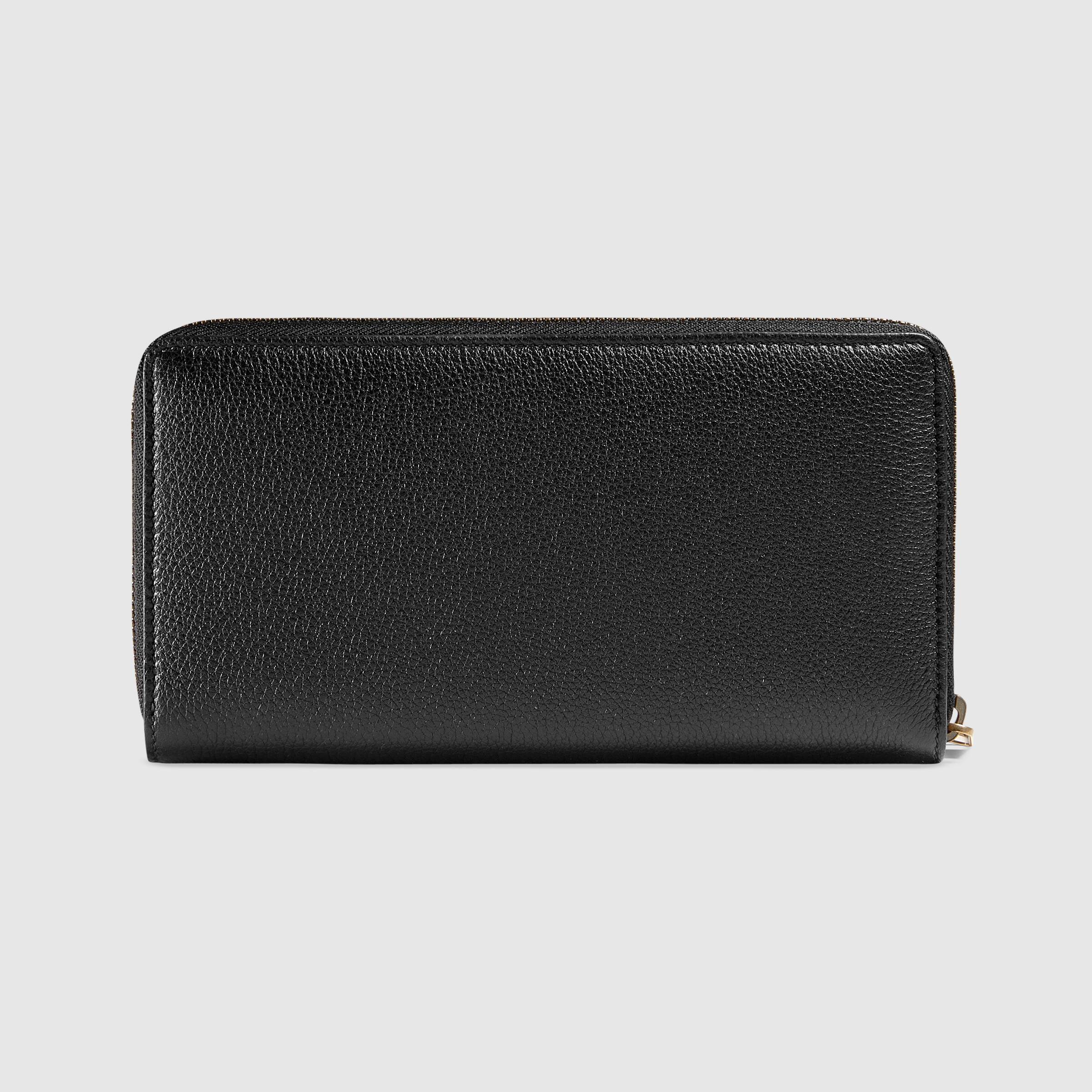 Gucci Print Leather Zip Around Wallet for Women & Men - Black RFID Blocking Bifold Wallet for Travel & Everyday Use
