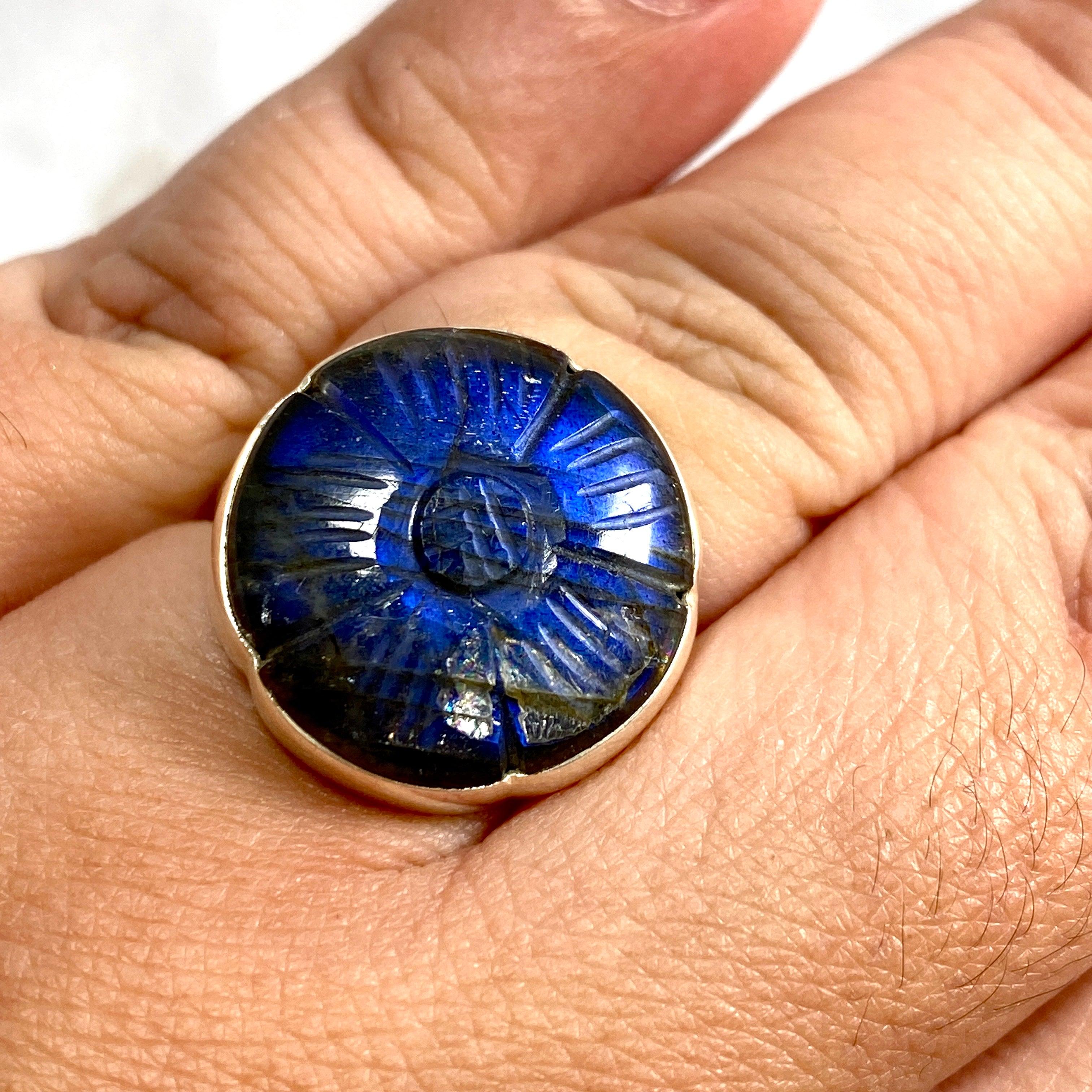 Labradorite Flower Cabochon Ring with Split Band - Sterling Silver Gemstone Jewelry for Women - Perfect for Boho Style, Gift Giving & Special Occasions