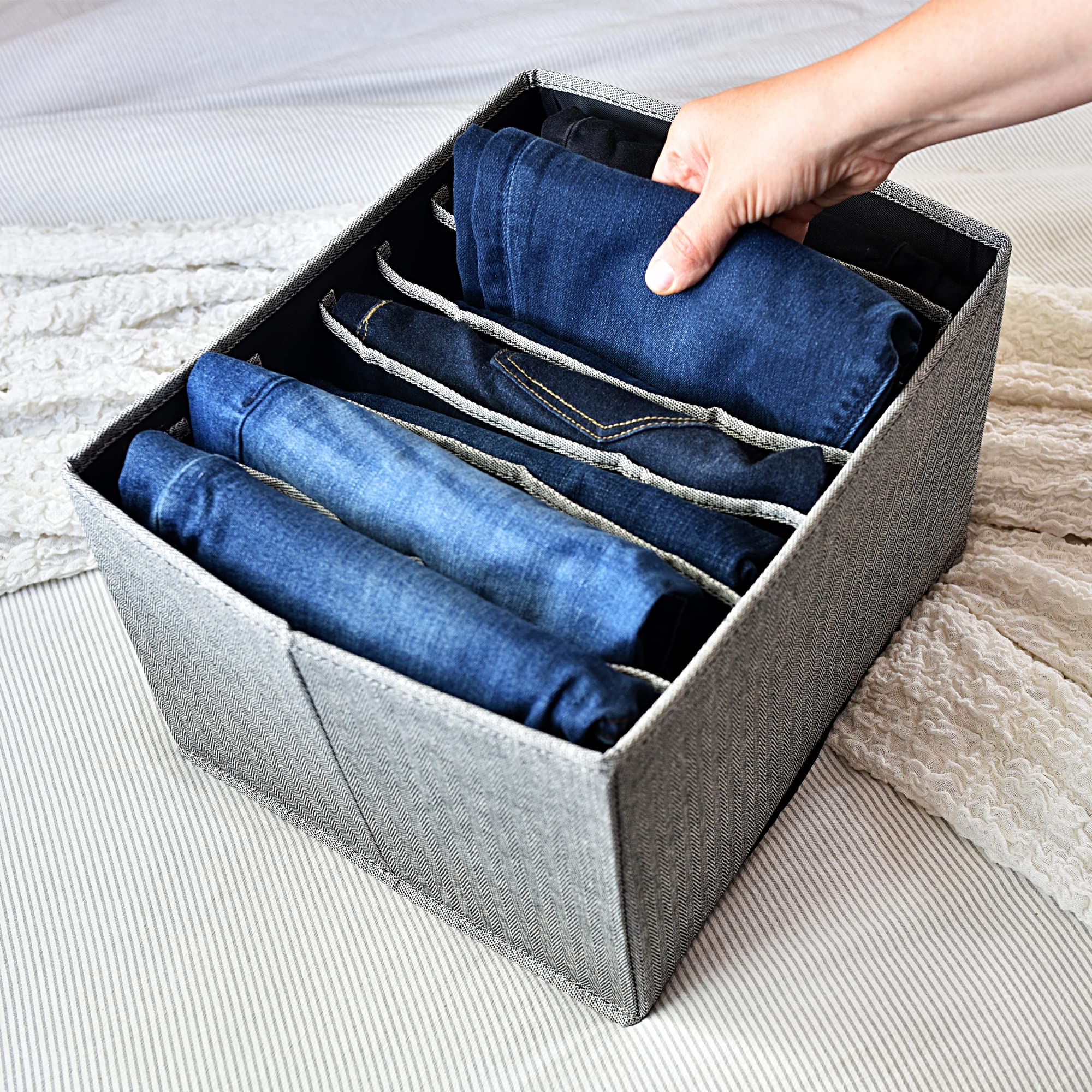 Golden Chest Clothing Storage Organizer for Pants, Jeans & Shirts | Space-Saving Wardrobe & Closet Organizer with Dividers | Large Upgraded Drawer Organizer for Bedroom, Dorm & Travel | Perfect for Leggings, T-Shirts & Denim Storage