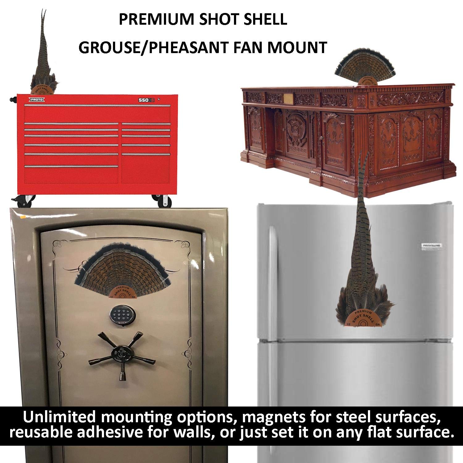 Premium Shot Shell Small Grouse Pheasant Fan Mount - Realistic Copper Hunting Trophy Display for Cabin, Lodge & Man Cave Decor - Best Looking Taxidermy Mounts for Wall Decor