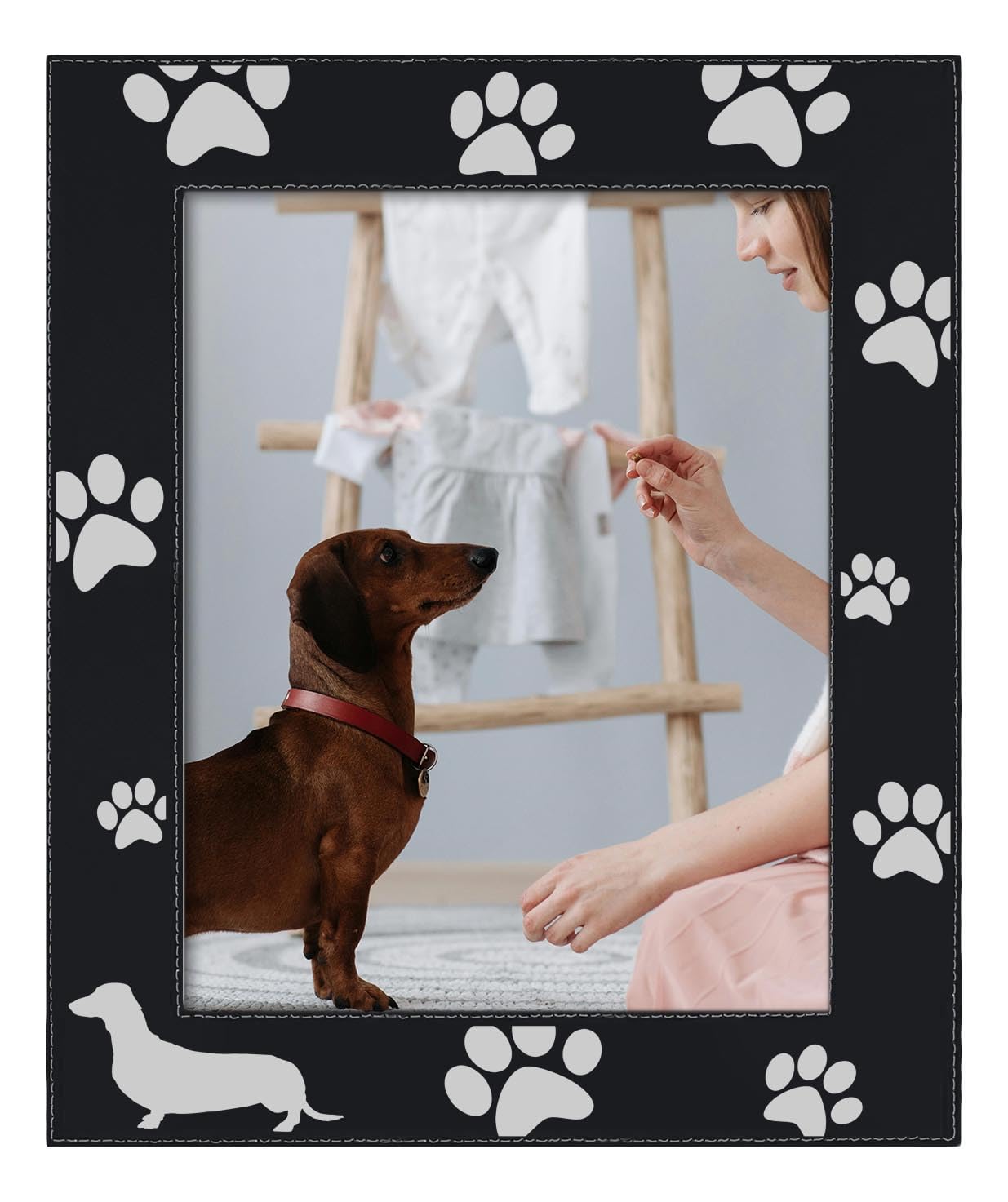 ThisWear 8x10 Large Photo Frame - Dachshund Paw Prints, Black Leatherette Picture Frame for Wall or Tabletop Display - Perfect for Pet Memorials, Home Decor & Gift Giving