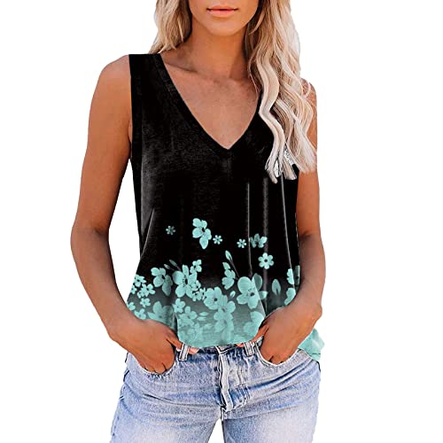 Women's Beige Sleeveless V-Neck Workout Tops - Printed Athletic Tank Tops for Gym, Yoga & Casual Wear - Breathable Fitness Shirts for Women (Black, Size S)