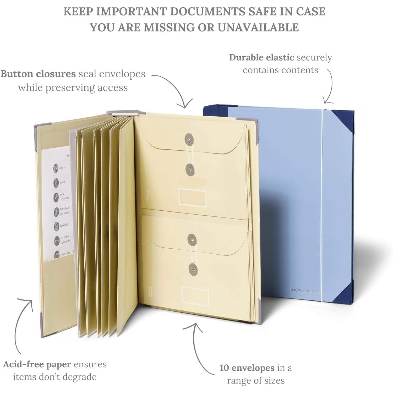 Premium Folio Folders with Pockets - Heavy Duty Document Organizer for Bills, Certificates & Important Papers | Family Estate Planning, Emergency Binder, Missing Person Documentation | Perfect for Home Office, Legal Documents & Personal Records (Blue)