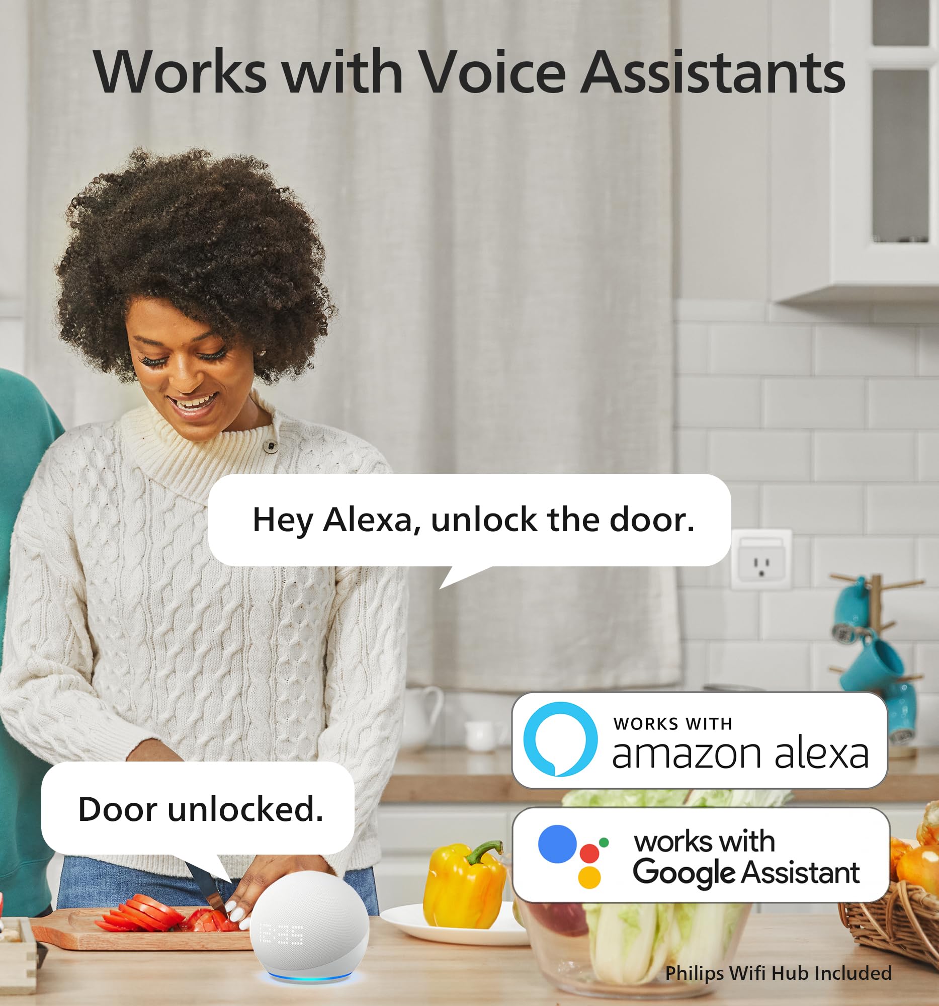 Philips Wi-Fi Smart Door Lock - Keyless Entry with App Control, Fingerprint ID, Auto Lock & Keypad Deadbolt | Includes Wi-Fi Bridge Adapter | Matte Black Smart Lock for Front Door | Perfect for Home Security & Hands-Free Access