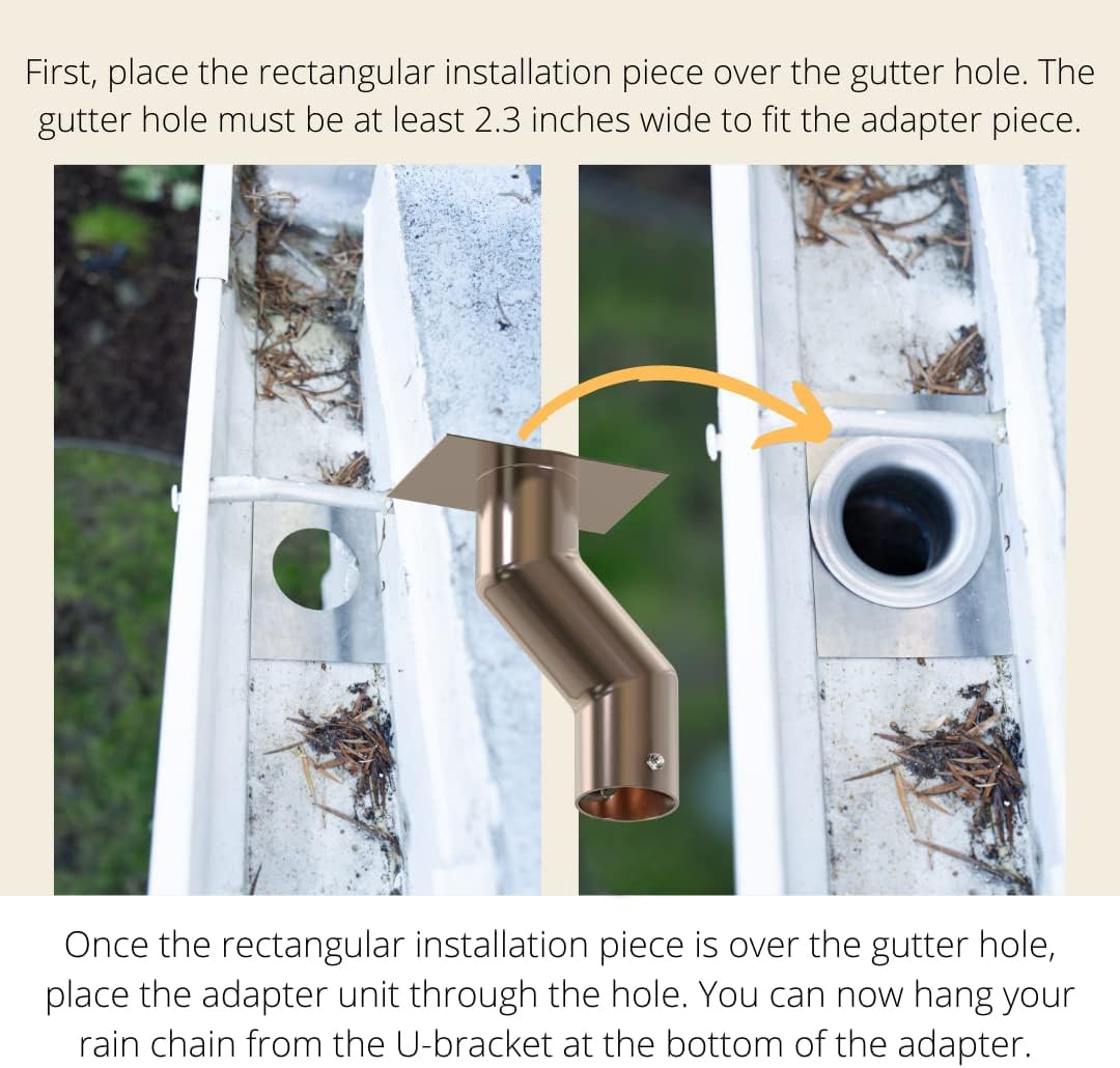 Stainless Steel Rain Chain Gutter Adapter Kit with Offset for Downspouts - Easy Installation for Drains Not Under Gutters - Perfect for Garden Drainage & Home Decoration