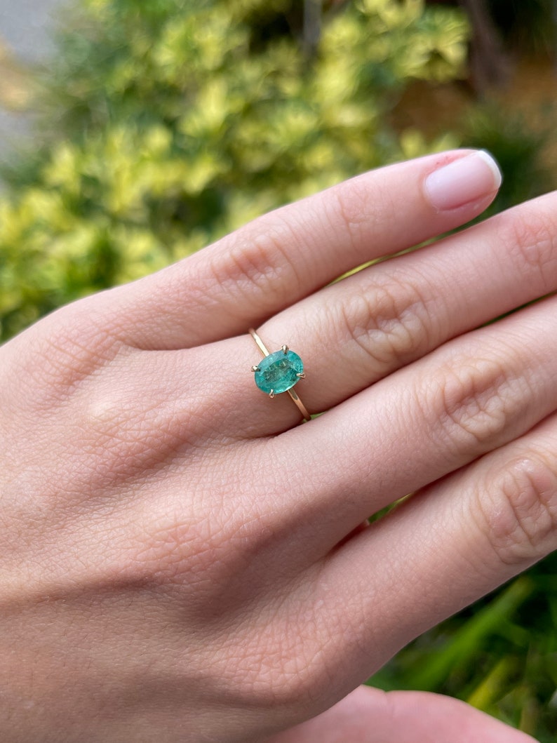 1.30ct Oval Cut Emerald Solitaire Ring in 14K Gold - 4 Prong Setting, Dainty Fine Jewelry for Women - Perfect for Engagement, Anniversary & Valentine's Day Gifts