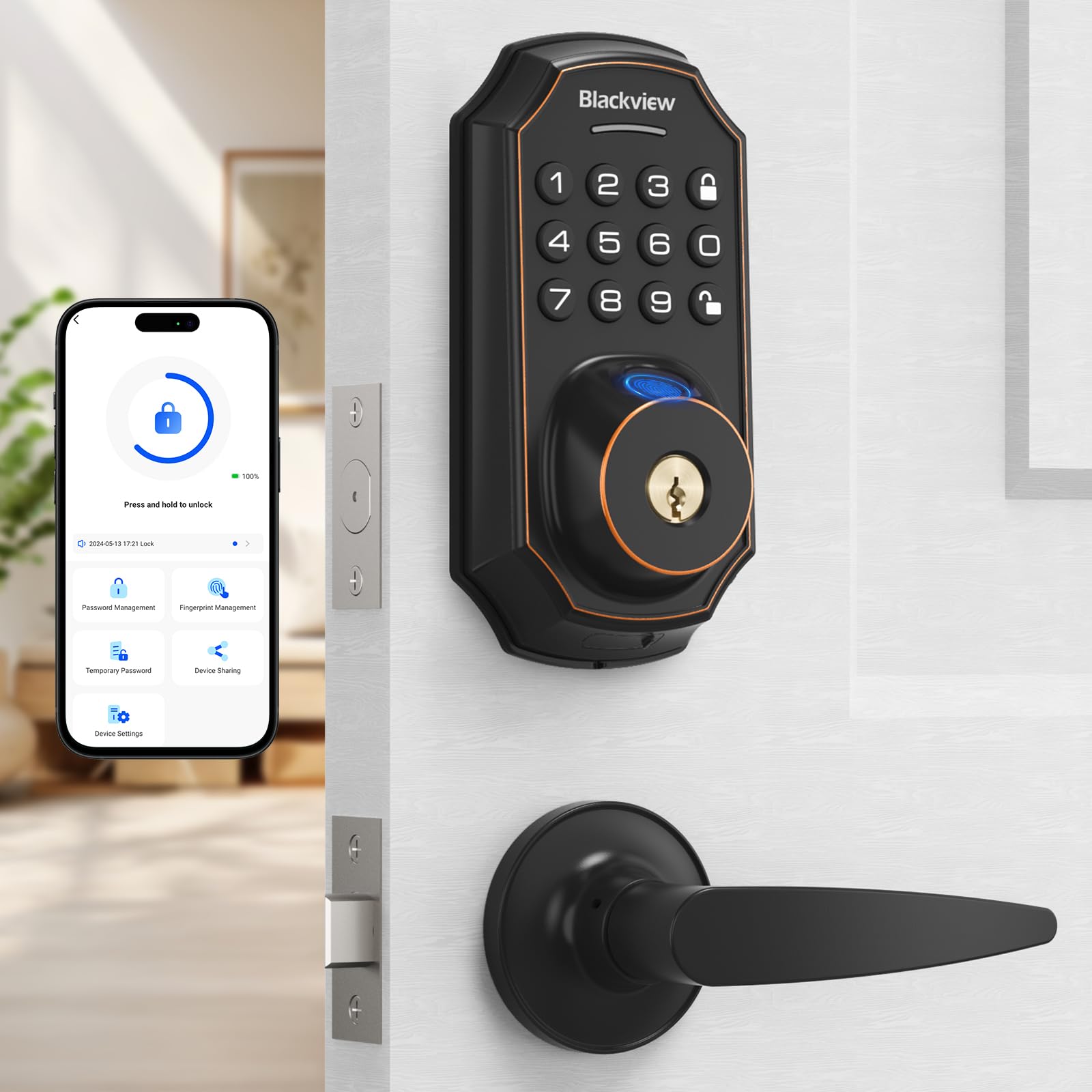 Smart Keyless Entry Door Lock - Fingerprint & Bluetooth Deadbolt with Lever Handle, App Control, Auto Lock & One-Time Code - Zinc Alloy Front Door Security for Homes & Apartments | Ideal for Modern Smart Homes & Vacation Rentals
