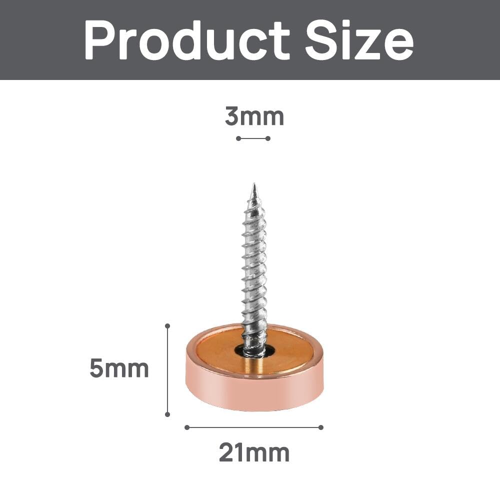 Decorative Solid Brass Mirror Screws with Rose Gold Caps - 21mm Fasteners (4-Pack) - Perfect for Framed Mirrors, Wall Decor, and DIY Home Projects