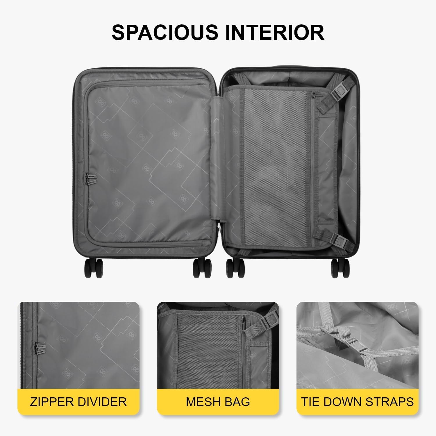 LEVEL8 Grace 20 Inch Hardside Carry On Luggage - ABS+PC Spinner Suitcase with TSA Lock & Smooth Wheels, Lightweight Grey Cabin Bag for Air Travel, Business Trips & Weekend Getaways