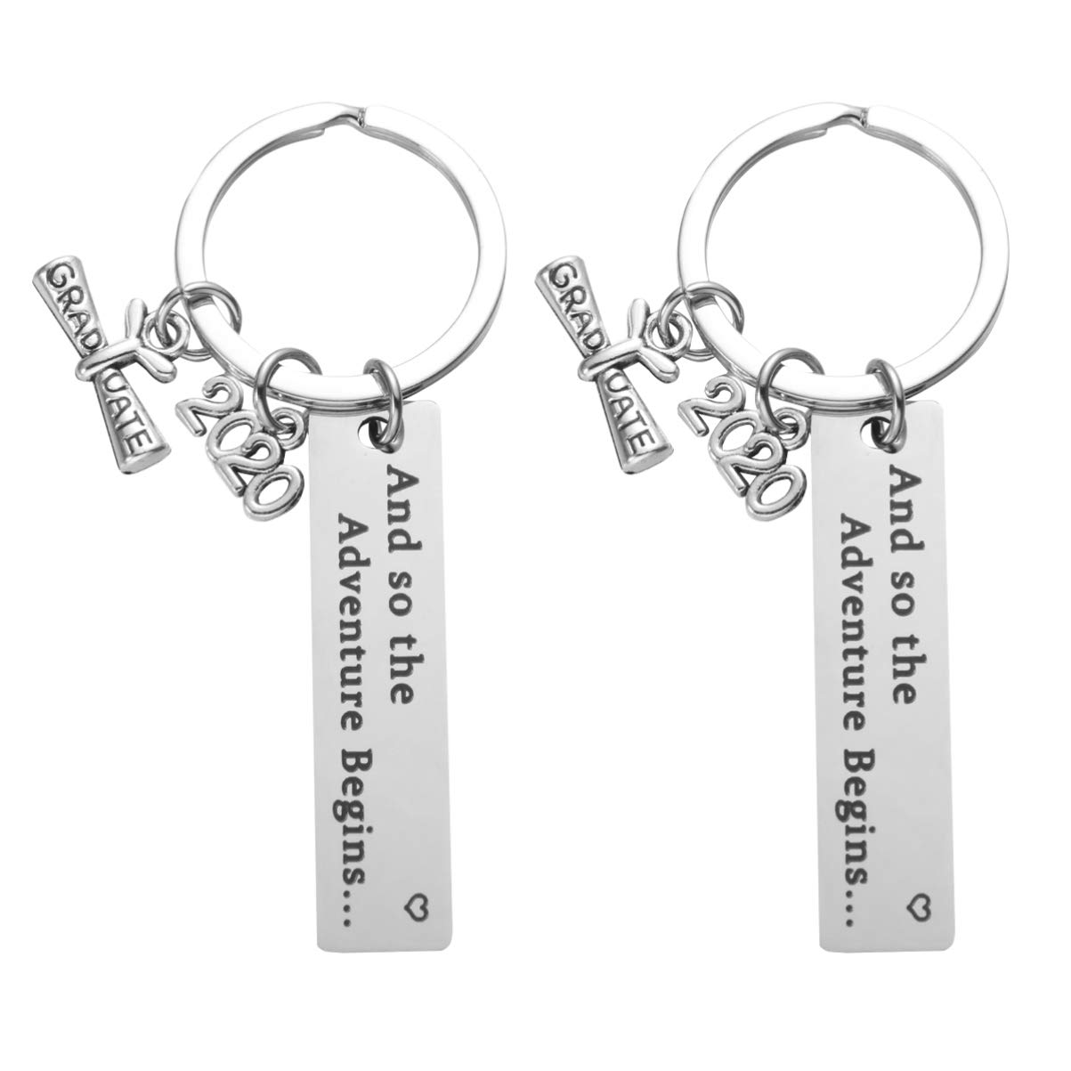 TENDYCOCO 2-Piece Graduation Keychain Set - Class of 2020 'And So The Adventure Begins' Inspirational Key Rings - Unique Graduation Gifts for Students, Daughter, Son - Perfect for High School & College Graduation Ceremonies