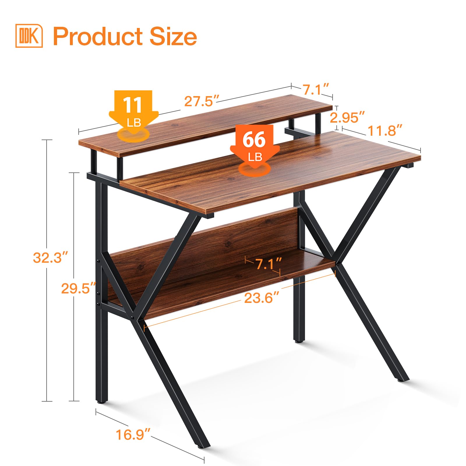 Compact 27.5 Inch Small Computer Desk with Storage & Monitor Stand - Space Saving Home Office Desk for Small Spaces, Study Desk in Espresso Finish - Perfect for Apartments, Dorms & Tiny Home Workspaces