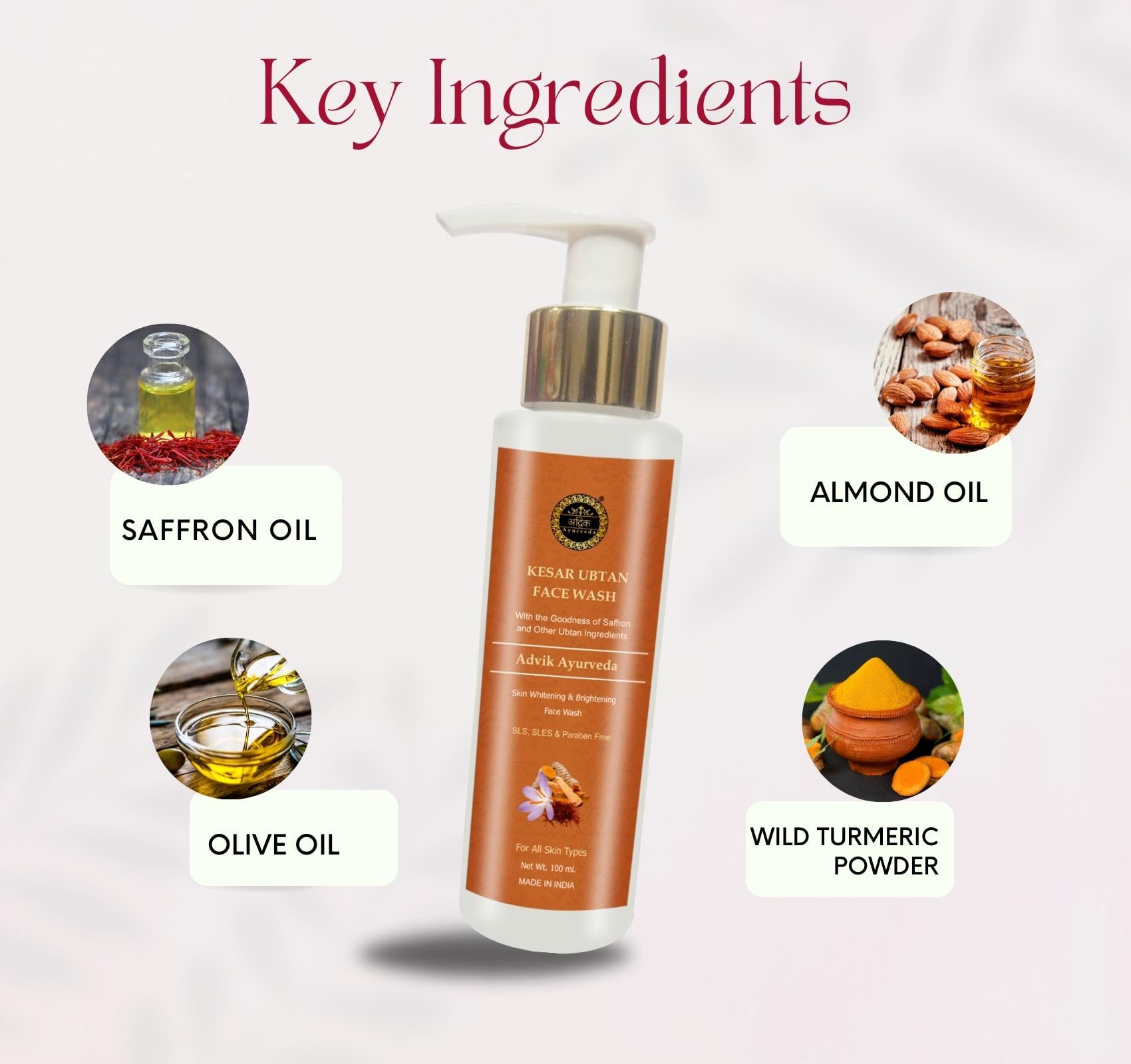 Advik Ayurveda Kesar Ubtan Face Wash - Skin Brightening, Tan Removal & Exfoliation for All Skin Types | 100ml | Perfect for Daily Glow Routine & Summer Skin Care