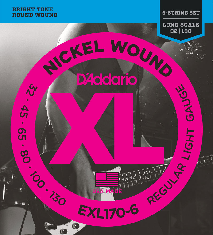 D'Addario EXL170 6-String Nickel Wound Bass Guitar Strings (32-130 Gauge) - Regular Light Long Scale for Smooth Playability & Warm Tone | Perfect for Rock, Jazz & Studio Recording