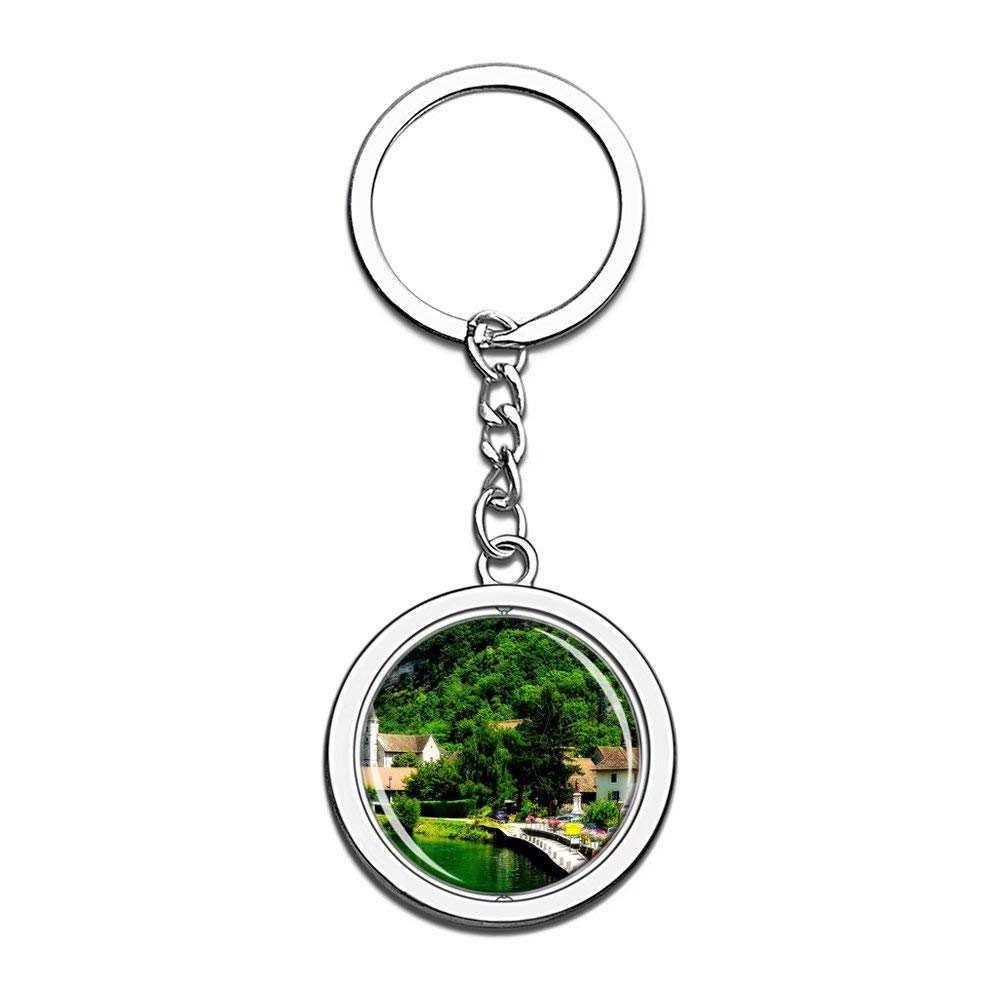 France Chanaz Keychain - Stainless Steel Crystal Spinner Key Chain, Travel Souvenir Gift for Men & Women | Perfect for City Tours, Backpacks & Keyrings