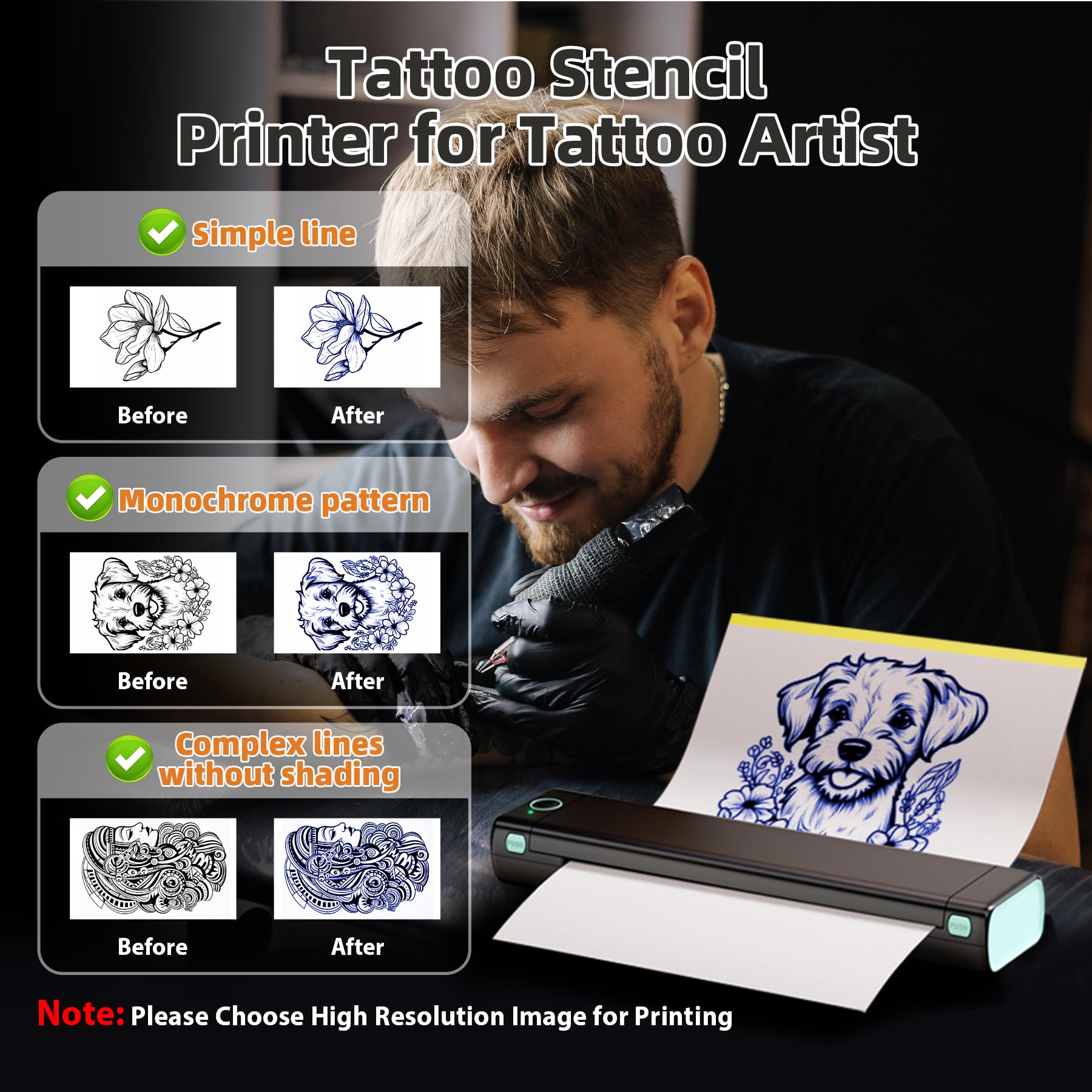 Professional M08F Bluetooth Tattoo Stencil Printer Kit - Wireless Thermal Transfer Machine for iOS/Android, Includes 10pcs Tattoo Transfer Paper | Perfect for Tattoo Artists, Home Studios & Mobile Tattooing Services
