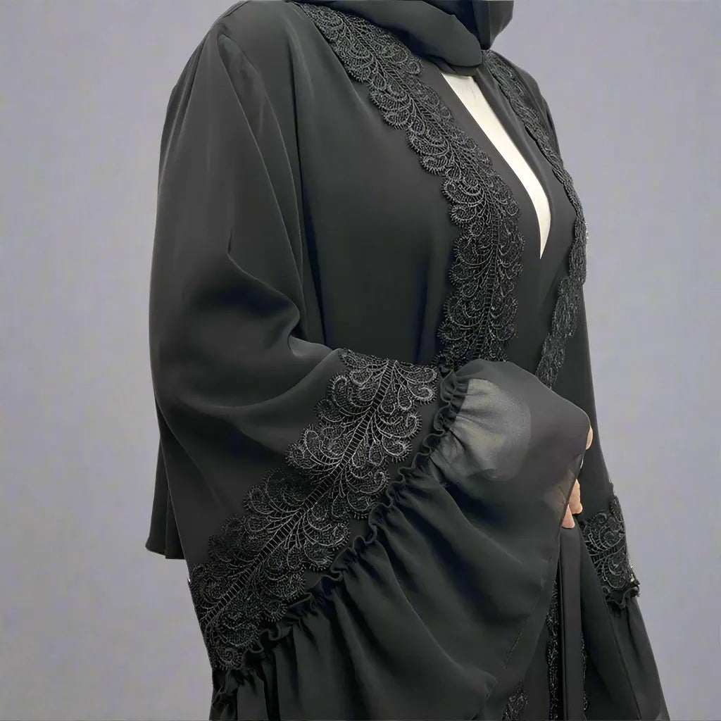 Elegant Floral Embroidery Open Abaya Dress for Muslim Women - Modest Islamic Prayer Dress for Mosque, Eid & Special Occasions