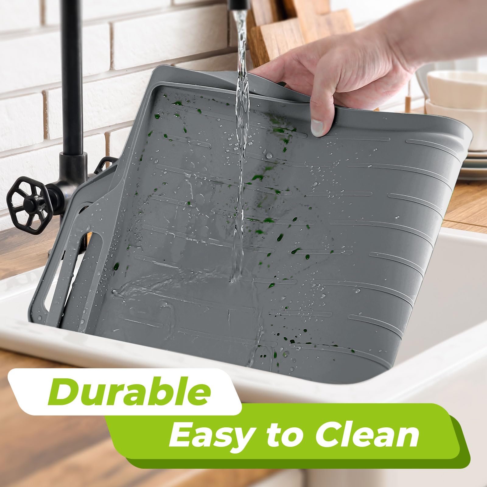 Large Waterproof Non-Slip Silicone Pet Feeding Mat with Raised Edges - Dog Bowl Tray & Cat Food Placemat for Mess-Free Meals - Perfect for Kitchen Floors, Crate Training, and Travel Use