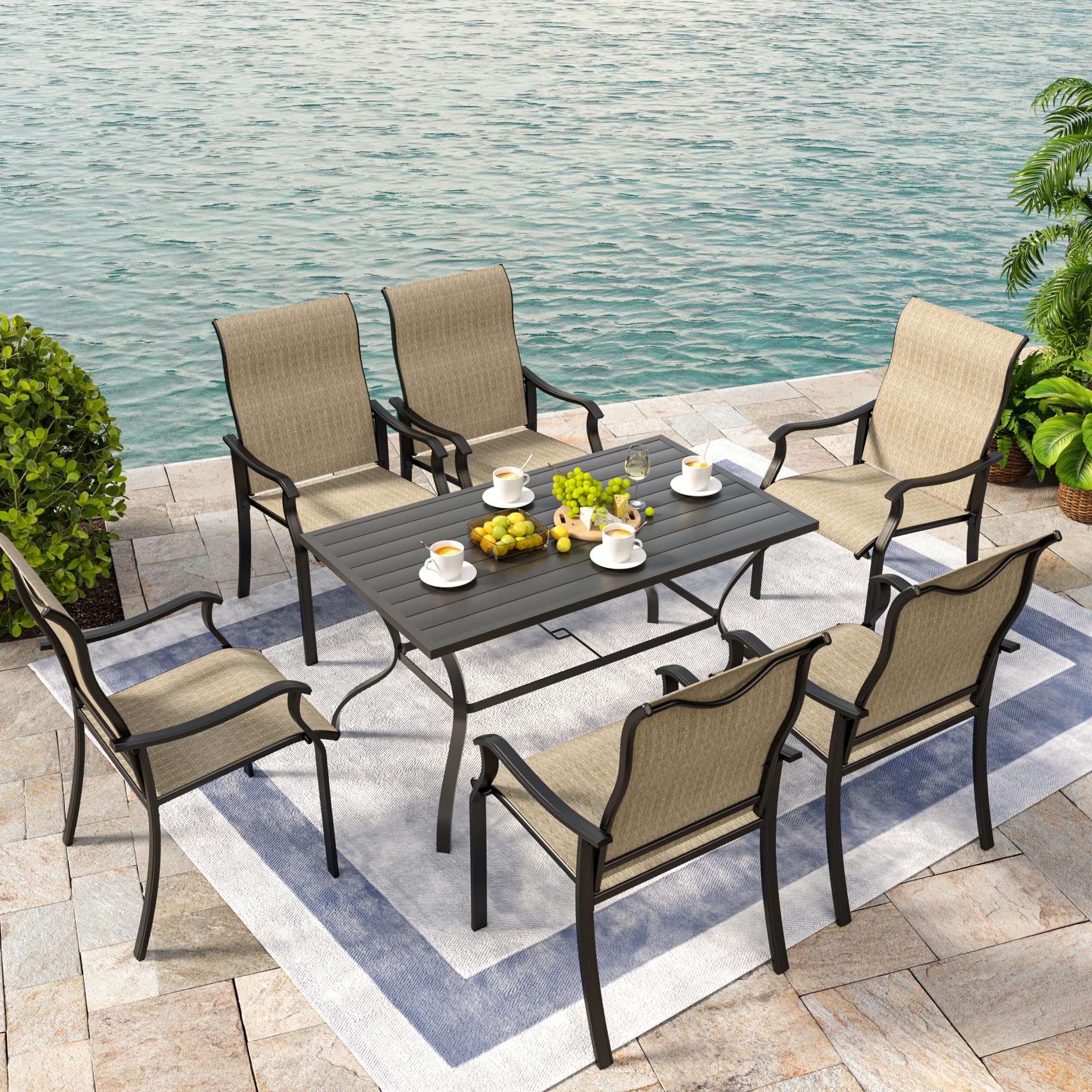 6-Piece UDPATIO Outdoor Dining Chair Set - High Back Textilene Patio Chairs with Armrests, Sturdy Metal Frame for Garden, Backyard, Deck (Brown) - Perfect for Outdoor Entertaining, BBQs & Poolside Relaxation