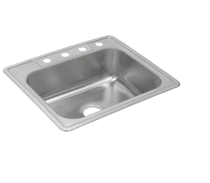 Elkay Signature Plus 25-inch Stainless Steel 4-Hole Single Bowl Kitchen Sink - Dual Mount Design for Easy Installation | Perfect for Modern Kitchens, Remodeling & Commercial Use