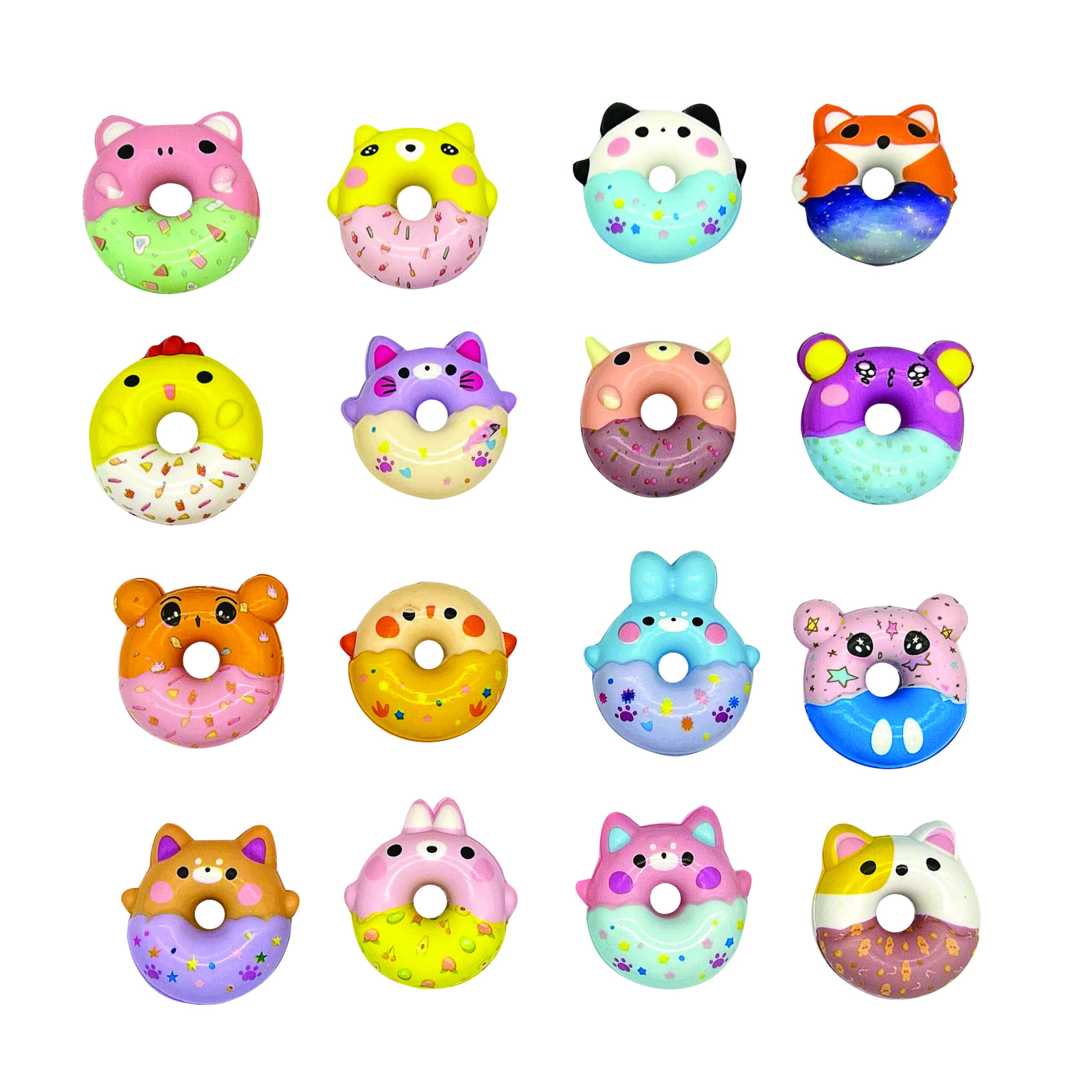 Raymond Geddes Squishy Slow Rising Donut Stress Toys (32-Pack) - Assorted Animal-Shaped Squishy Fidget Toys for Kids - Fun, Colorful Donut Sensory Toys for Stress Relief, Party Favors & Classroom Rewards