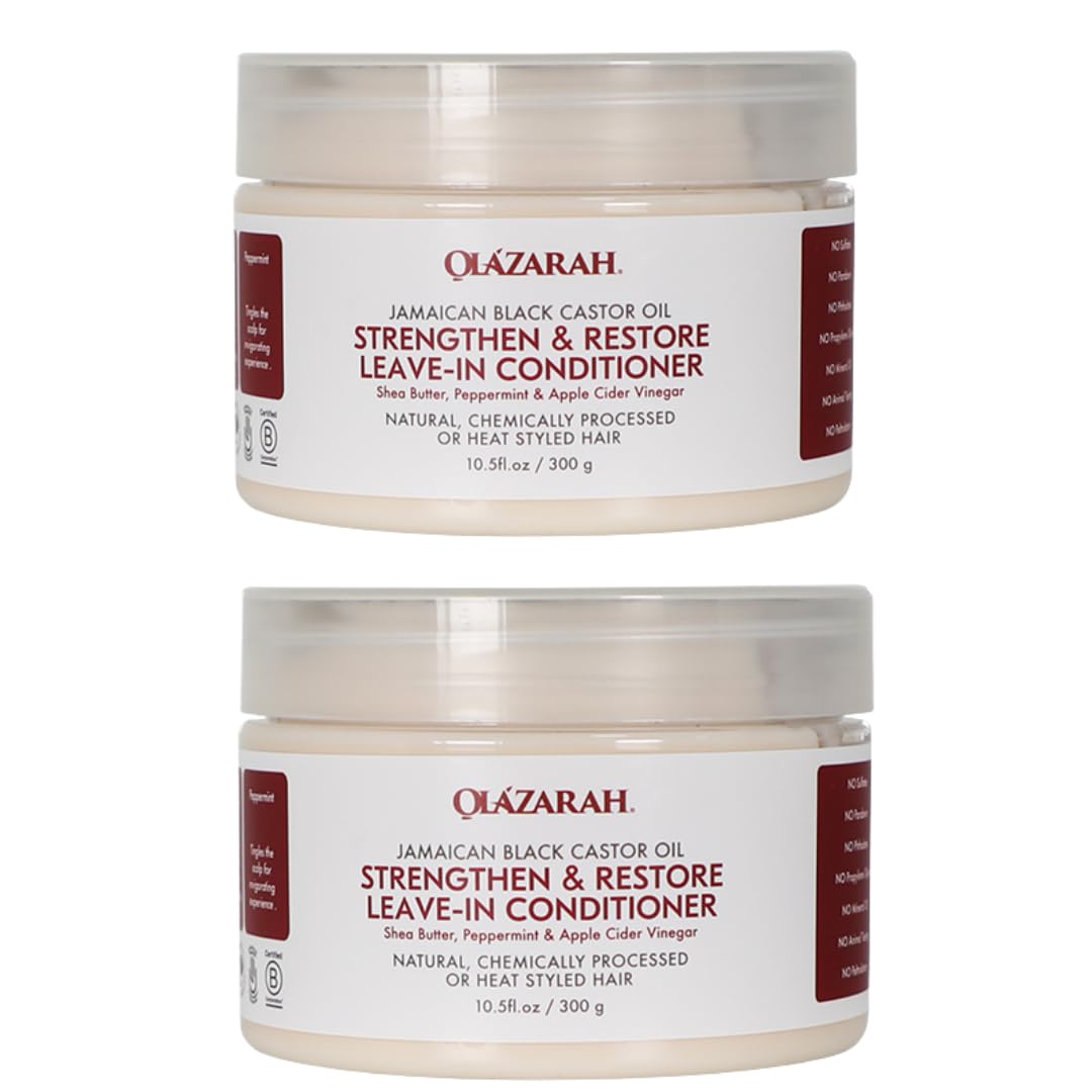 Jamaican Black Castor Oil Leave-in Hair Conditioner for Strengthening & Restoration - 2 Pack | Natural Hair Growth Treatment for Dry, Damaged & Curly Hair | Daily Moisturizer for Men & Women