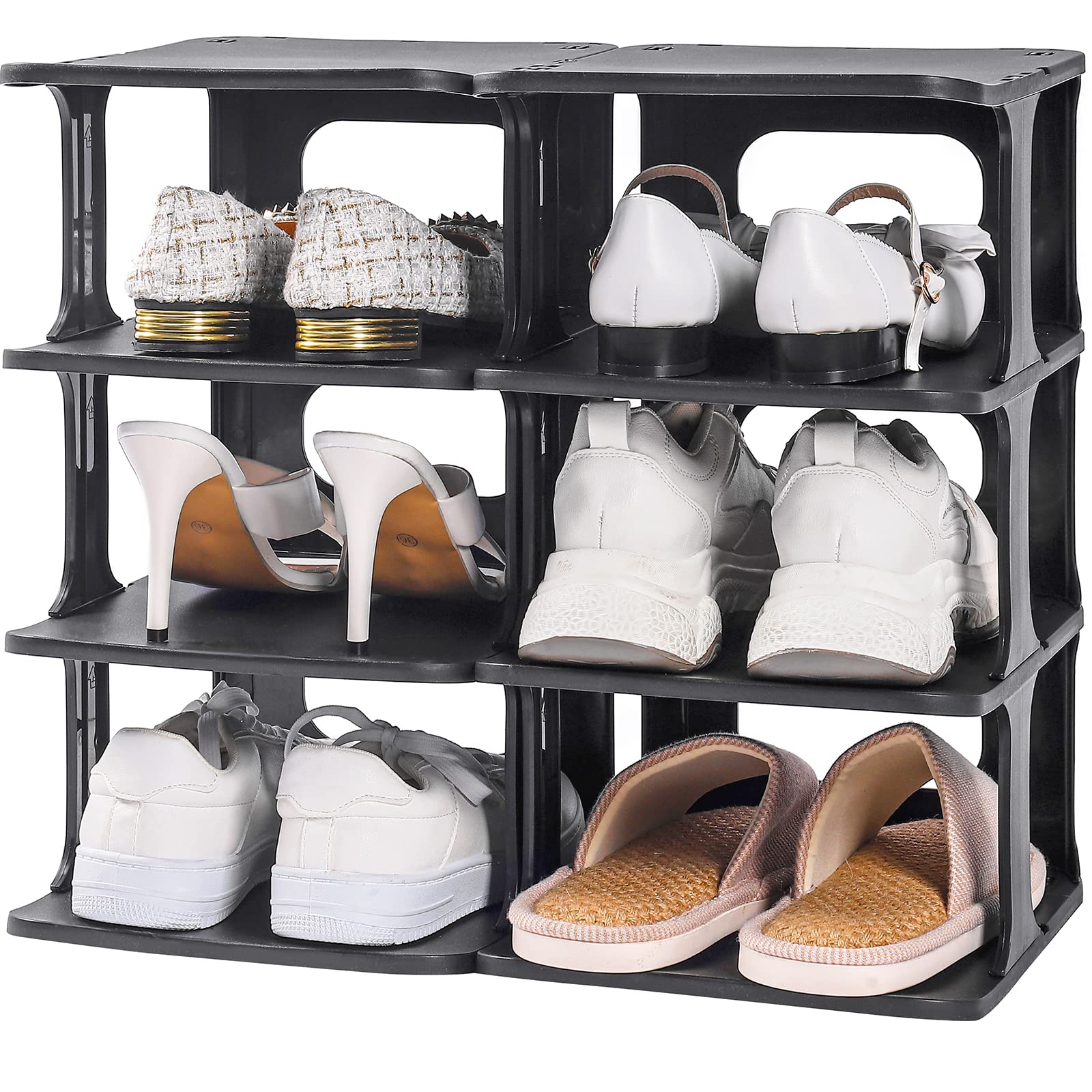 Space-Saving Stackable Shoe Organizer Rack - Free Standing Narrow Shoe Storage Shelf for Closet & Entryway (Grey) - Perfect for Women's & Kids' Shoes - Ideal for Small Spaces, Apartments & Dorm Rooms