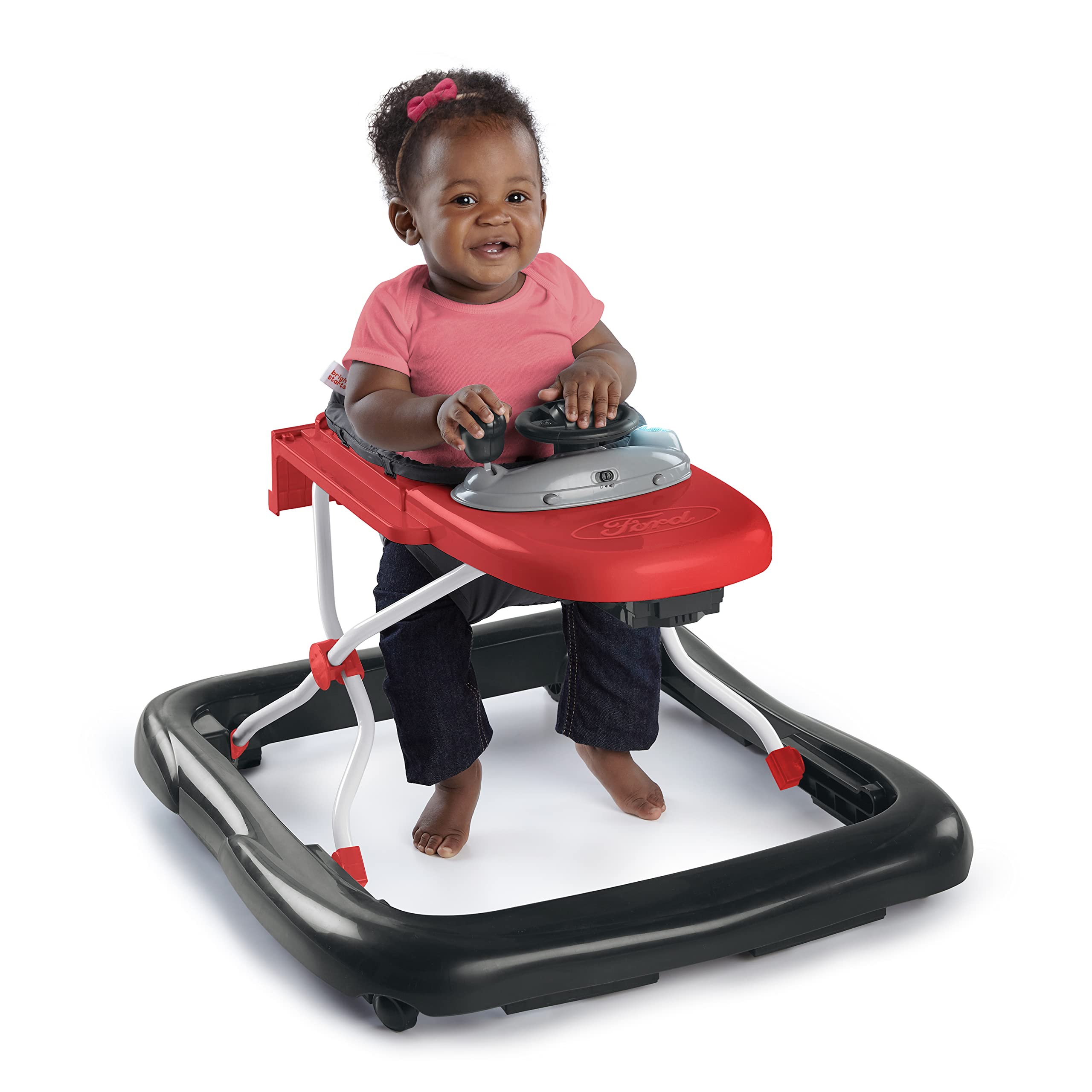 Bright Starts Ford F-150 4-in-1 Red Baby Activity Center & Push Walker with Removable Interactive Steering Wheel - Fun Learning Toy for Infants 6 Months and Up - Perfect for Playtime, Early Development & First Steps