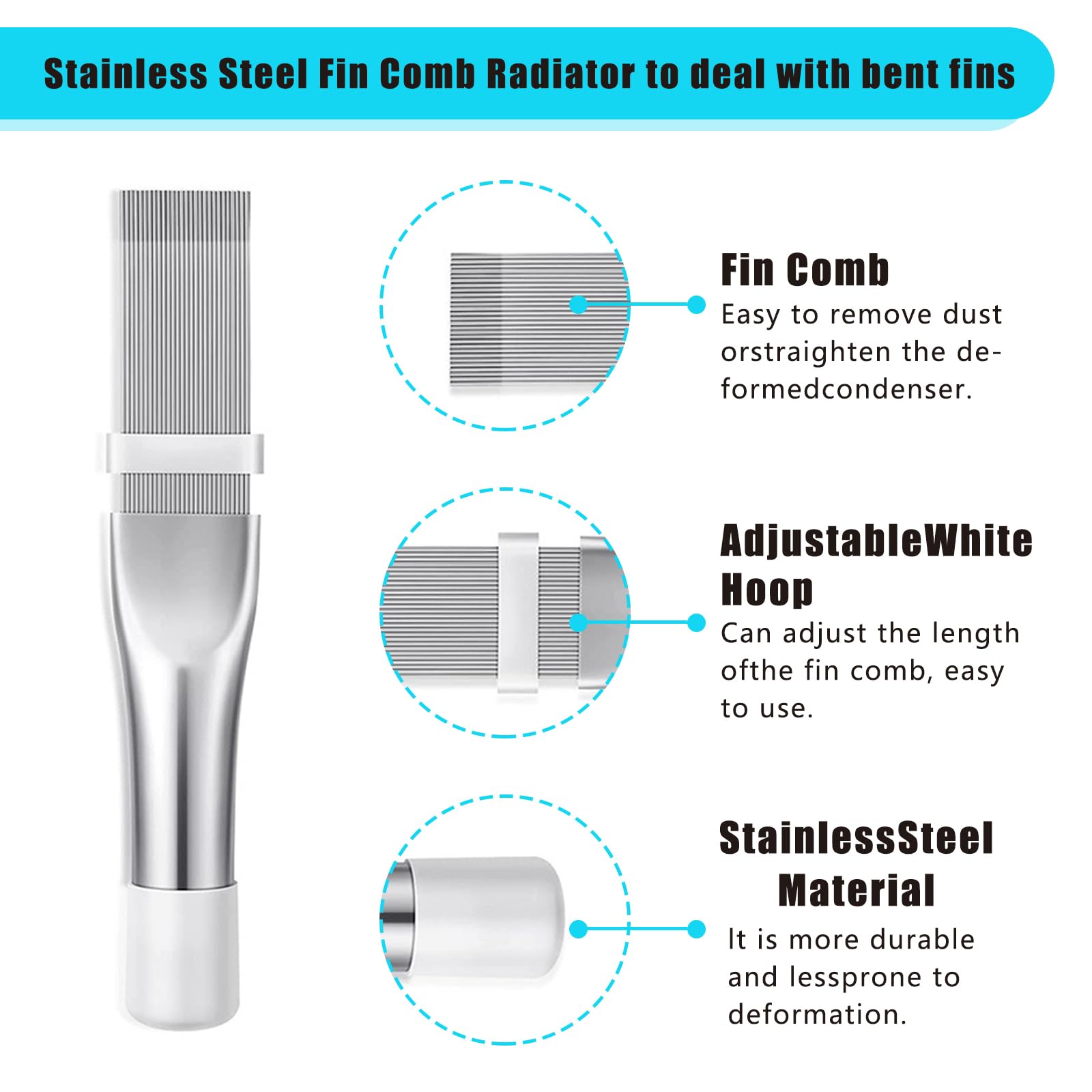 2PCS Car AC Fin Comb Tool - ABS & Stainless Steel Radiator Cleaner for Most Vehicles - Engine Cooling Maintenance