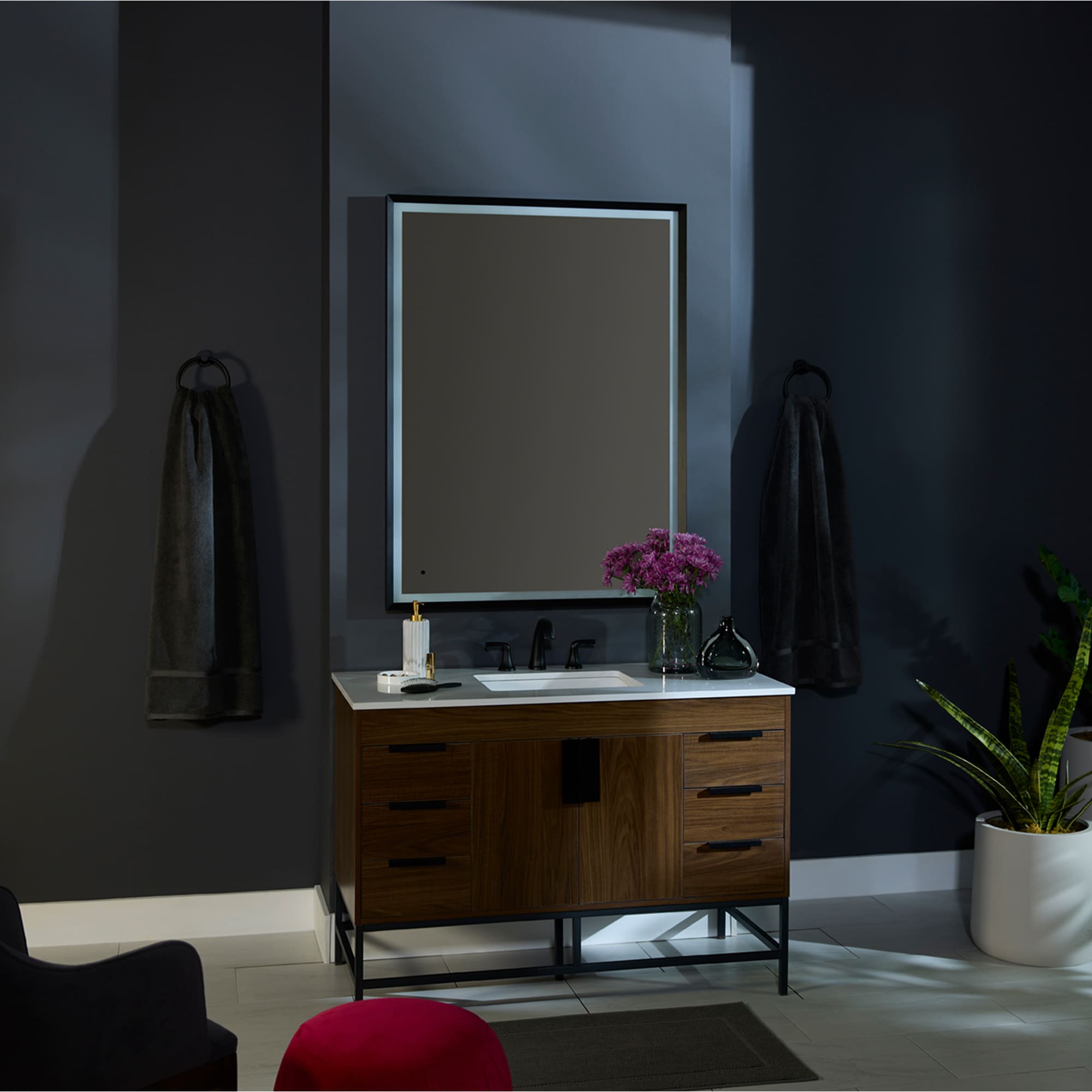 Oxygen Dusk 3 0802 15 Lighted LED Mirror 24x36 Inches Black - Perfect for Bathroom Vanity, Makeup Dressing Room & Home Decor