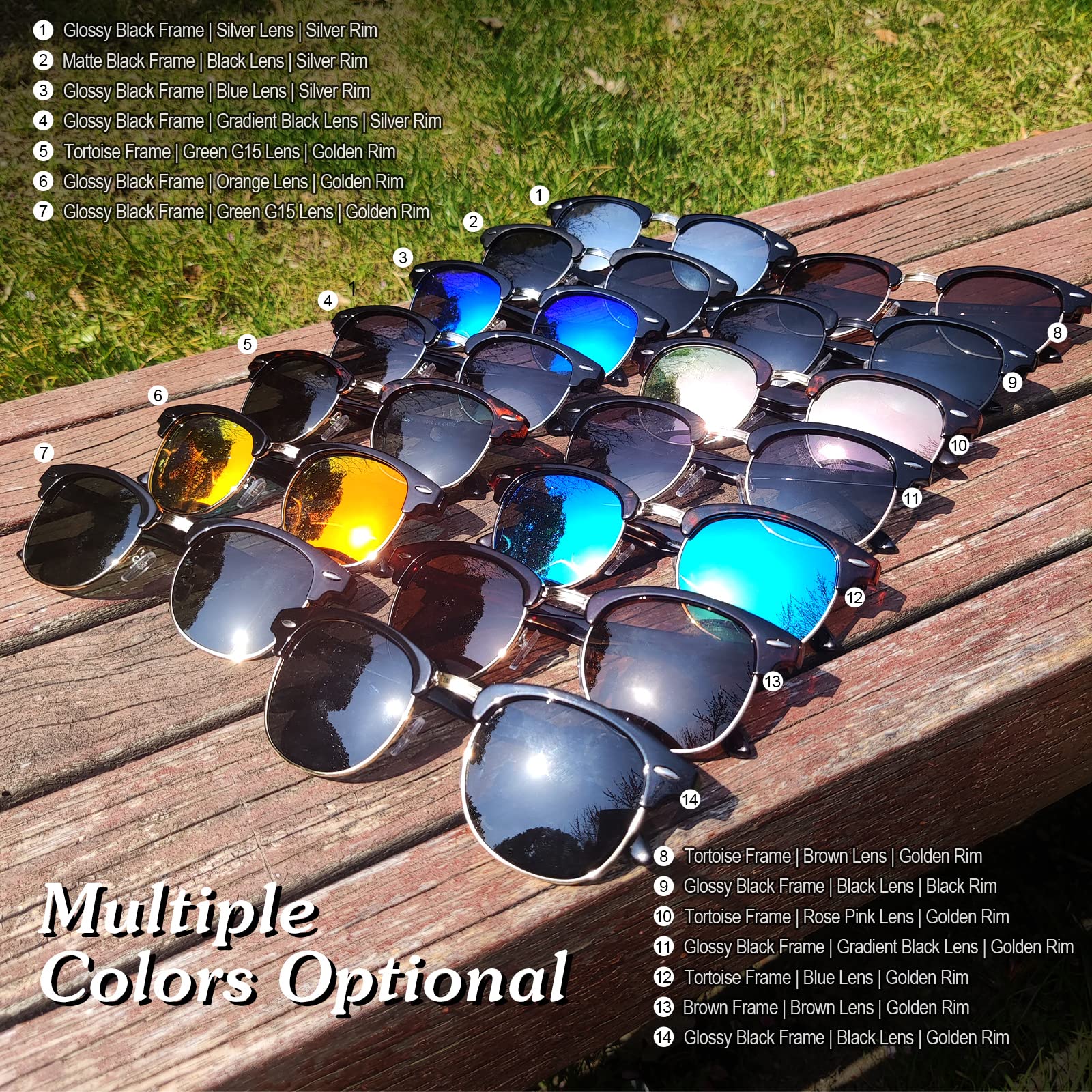 Polarized Sunglasses for Men & Women - UV400 Protection Retro Semi-Rimless Shades - Perfect for Driving, Fishing & Outdoor Activities