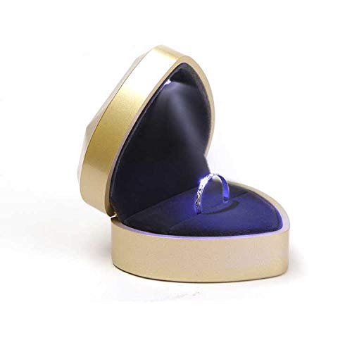 Heart-Shaped Velvet Ring Box with LED Light - Elegant Proposal & Engagement Jewelry Gift for Wedding, Anniversary (Champagne) - Perfect for Surprise Proposals, Romantic Moments & Special Occasions