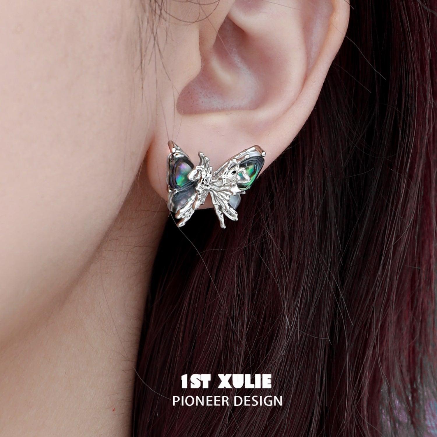 18K Platinum Plated & 24K Gold Plated Black Shell Butterfly Stud Earrings for Women - Elegant Jewelry Gift for Valentine's Day, Anniversary & Special Occasions