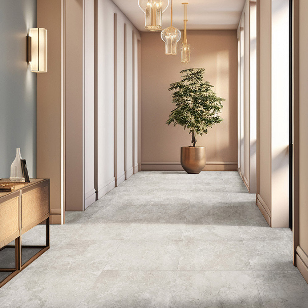 Cantabria Grey 600x600mm Matte Porcelain Tiles - Travertine Look Floor & Wall Tiles for Bathroom, Kitchen & Living Room