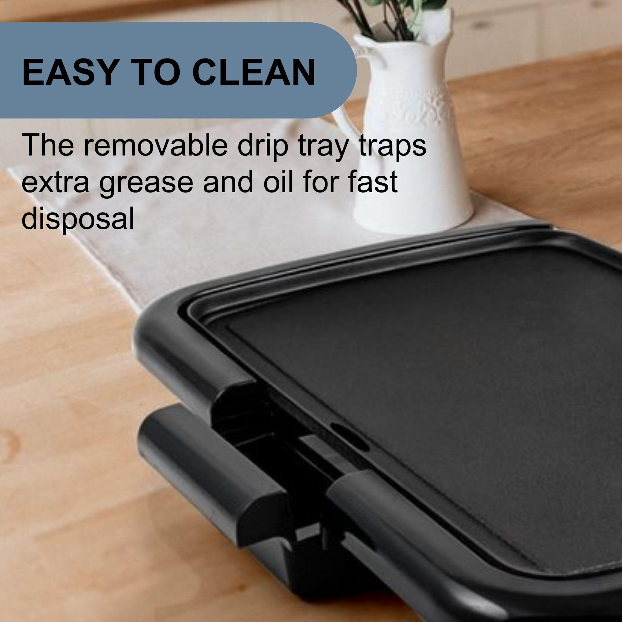 OVENTE Electric Griddle 16x10 Inch Non-Stick Indoor Grill with Adjustable Thermostat - Perfect for Pancakes, Burgers, Eggs & Breakfast Cooking - Black GD1610B - Ideal for Home Kitchens, Dorms & Small Spaces